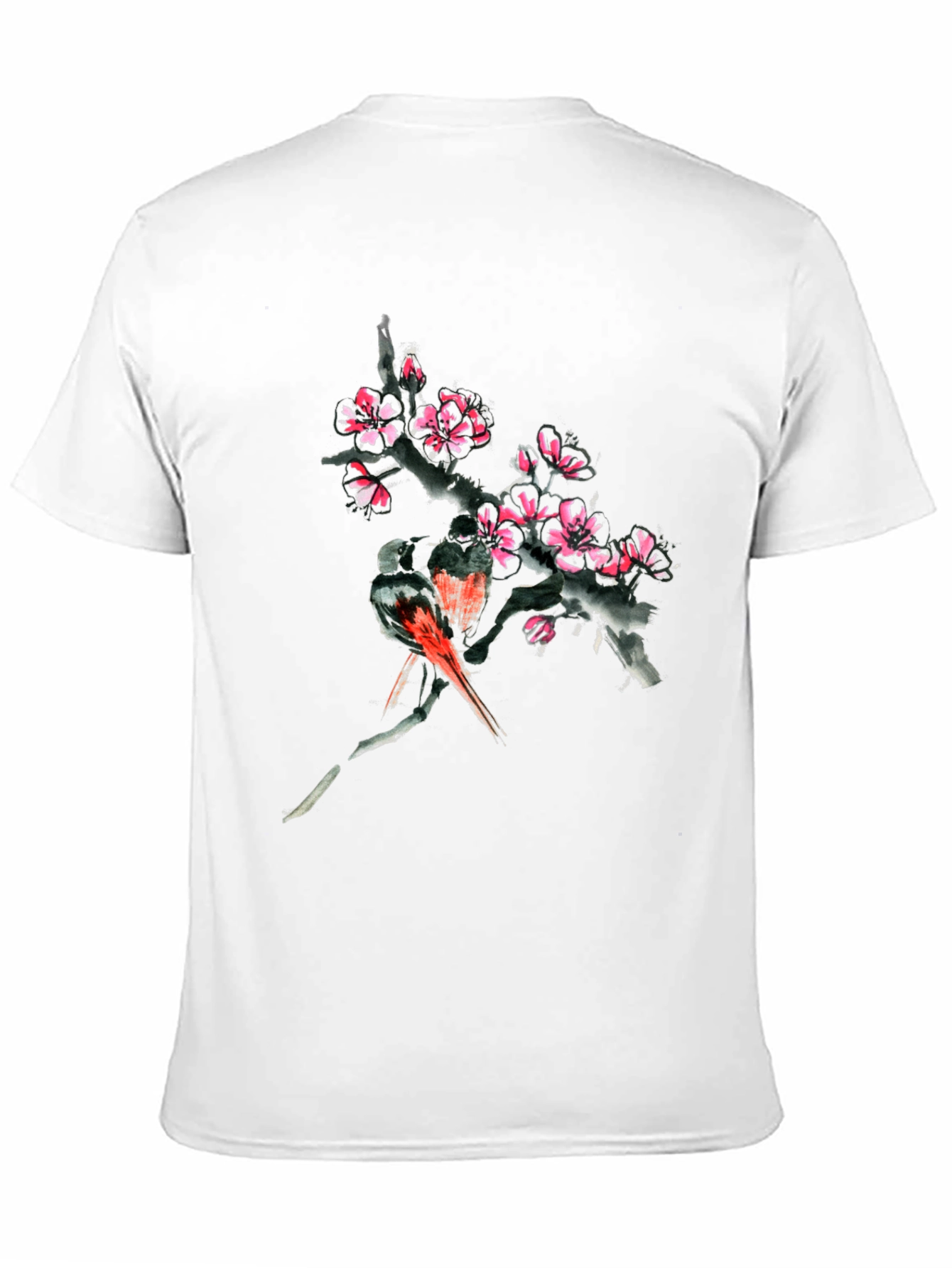 Floral Bird Print Black T-Shirt