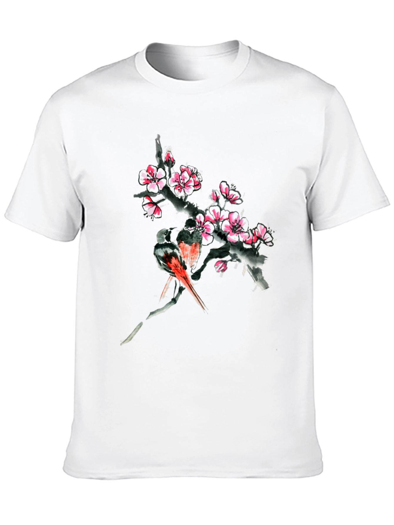 Floral Bird Print Black T-Shirt