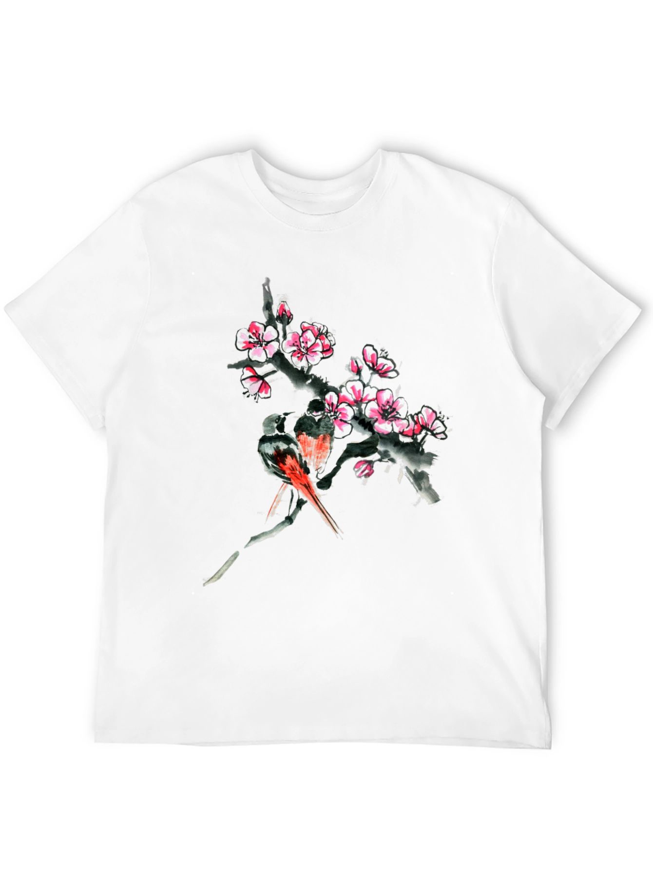 Floral Bird Print Black T-Shirt