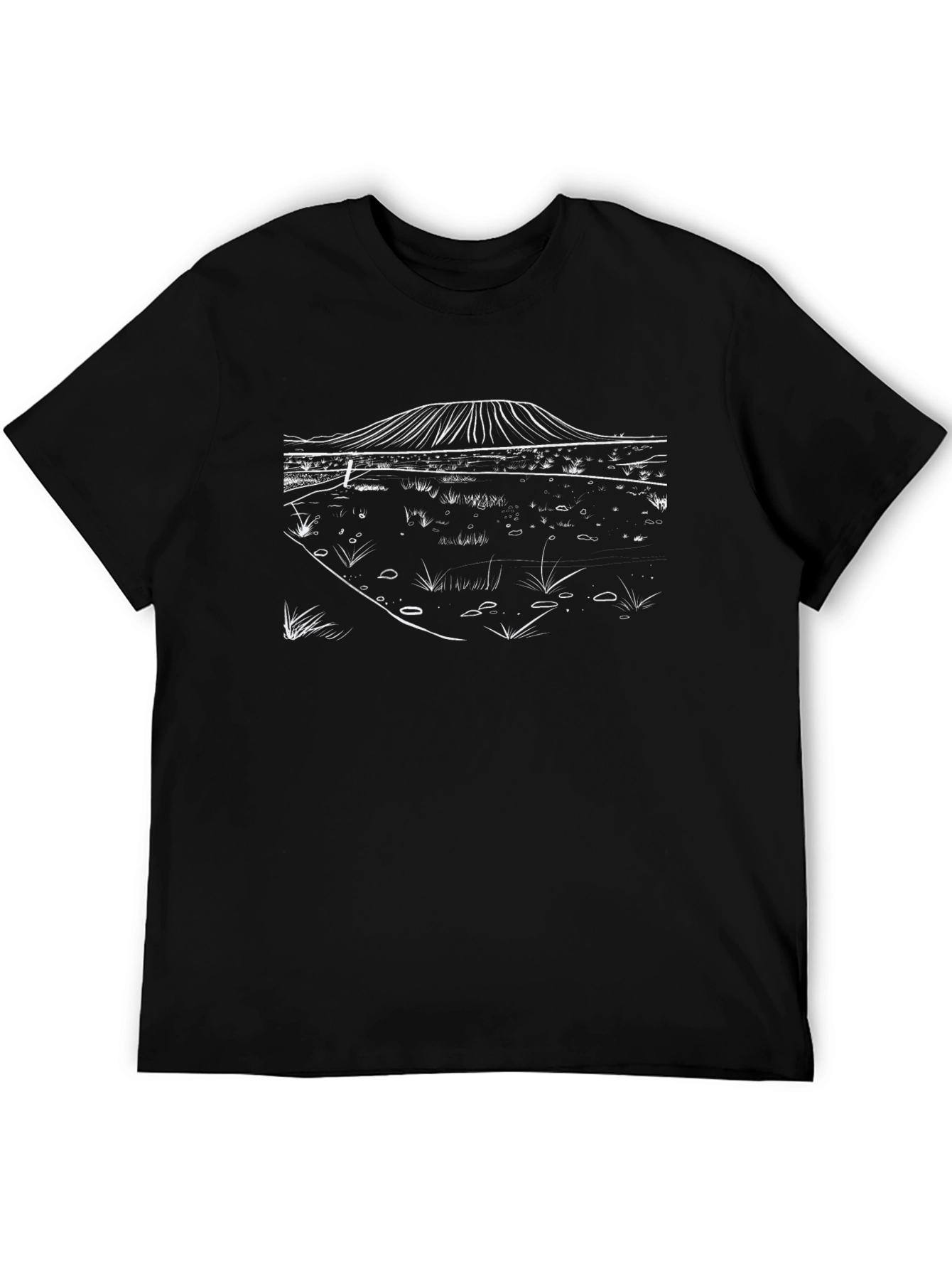 Black T-Shirt with Minimalist Landscape Design