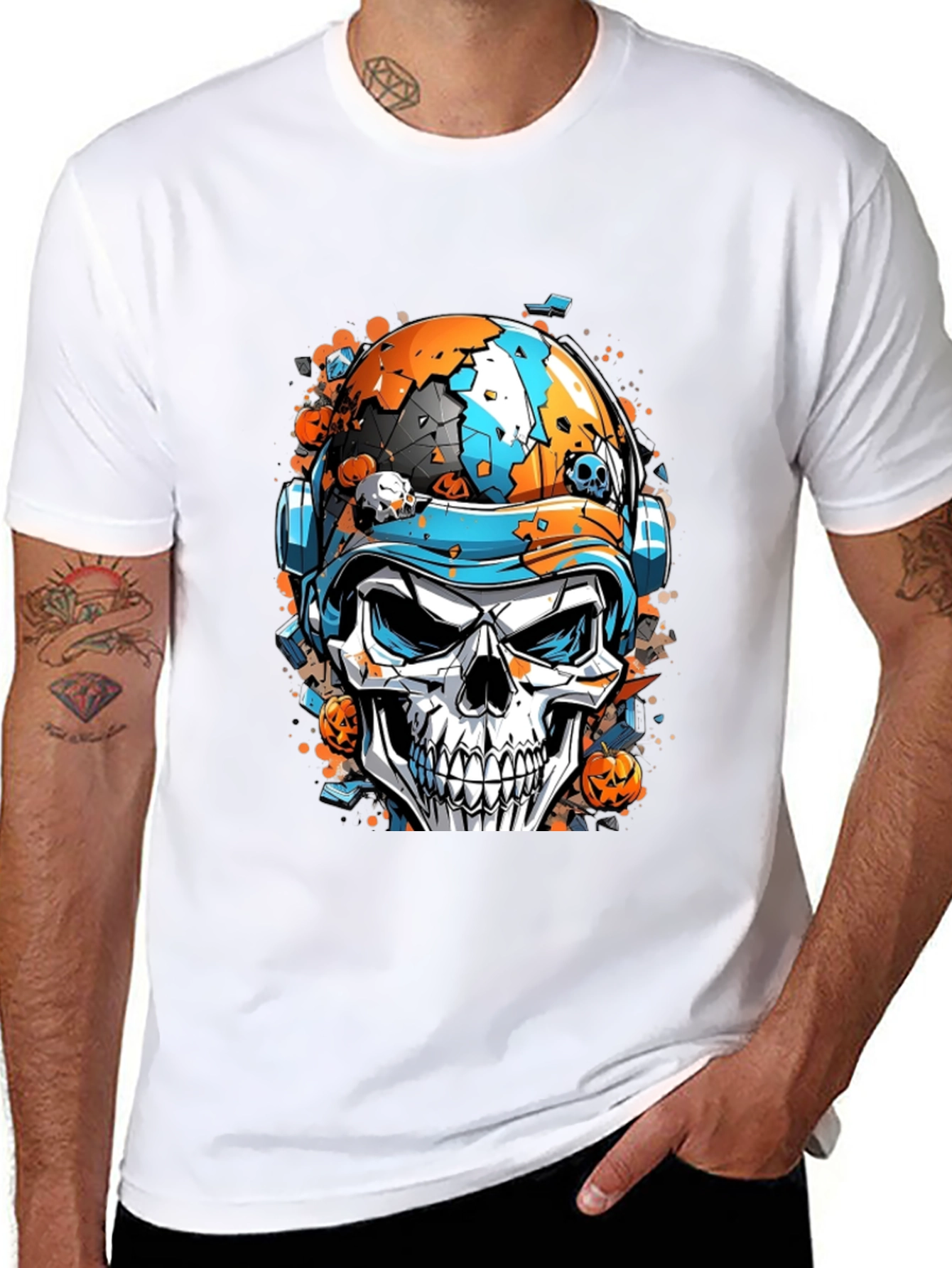 Skull Helmet Graphic Tee - Halloween Edition