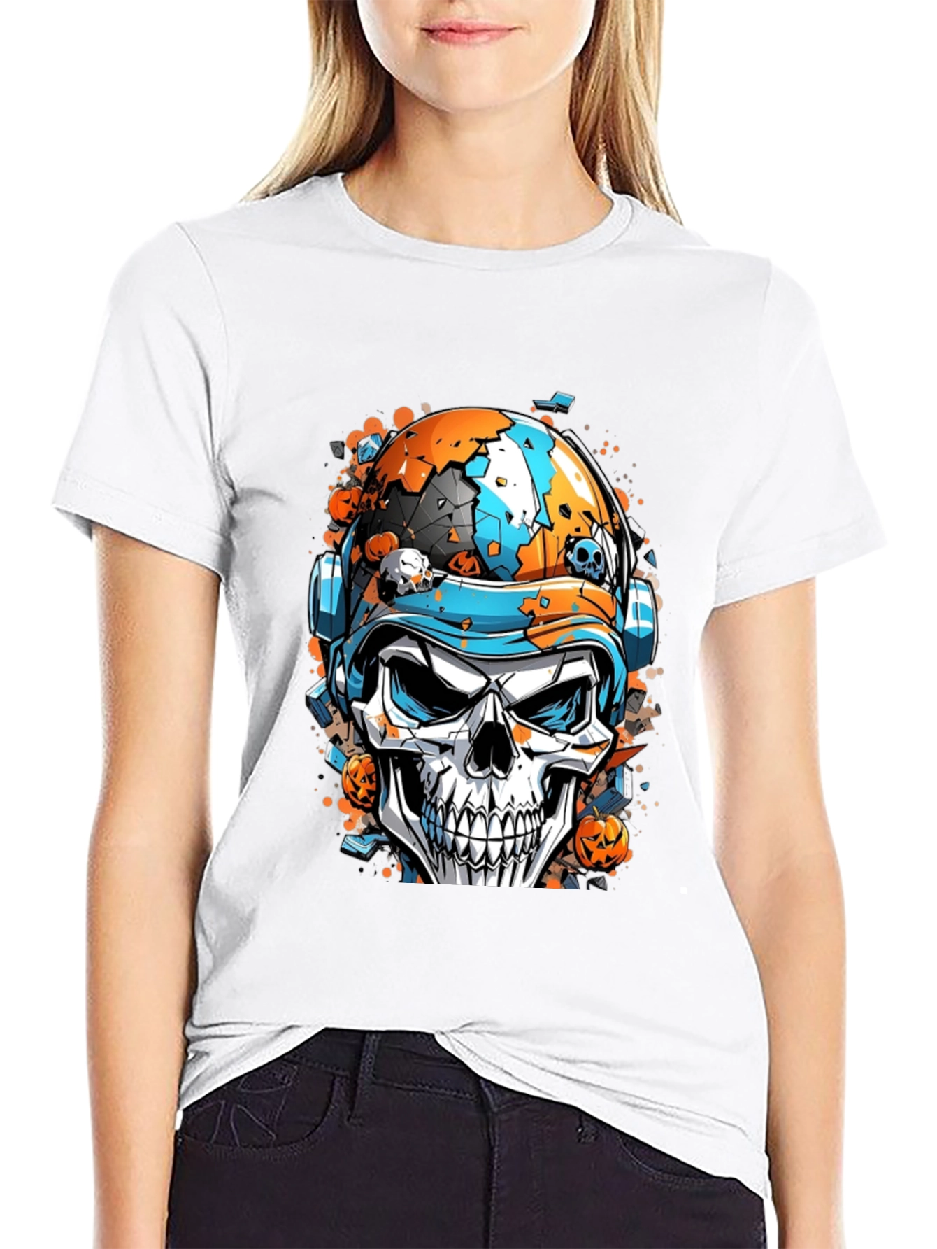 Skull Helmet Graphic Tee - Halloween Edition