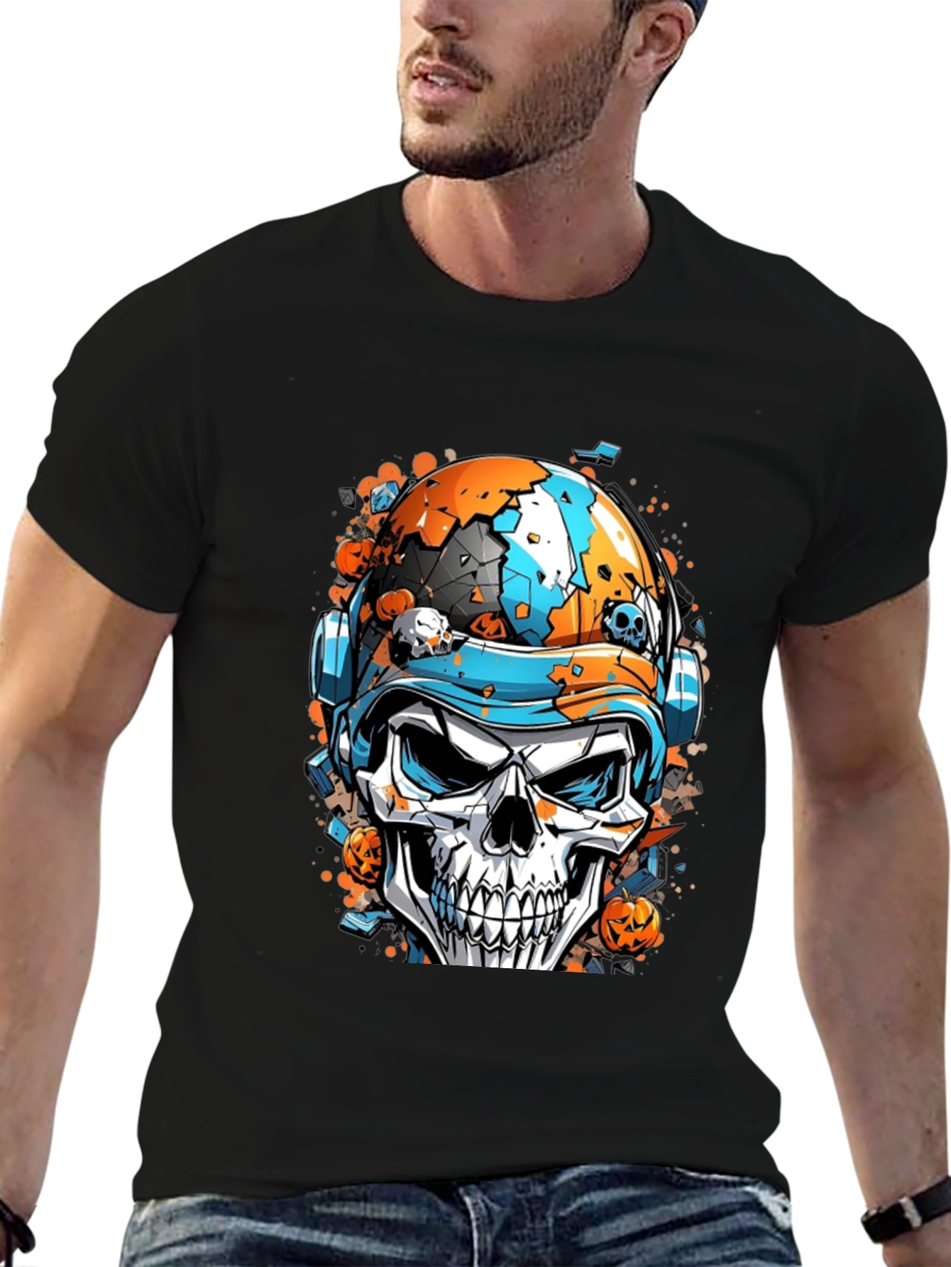 Skull Helmet Graphic Tee - Halloween Edition