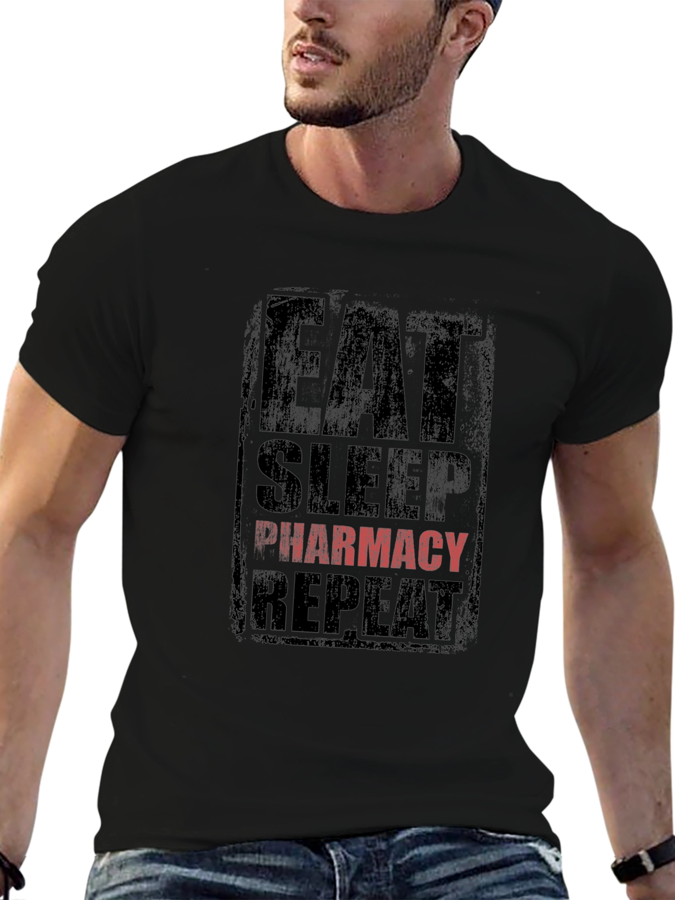 Eat Sleep Pharmacy Repeat T-Shirt - Black Graphic Tee