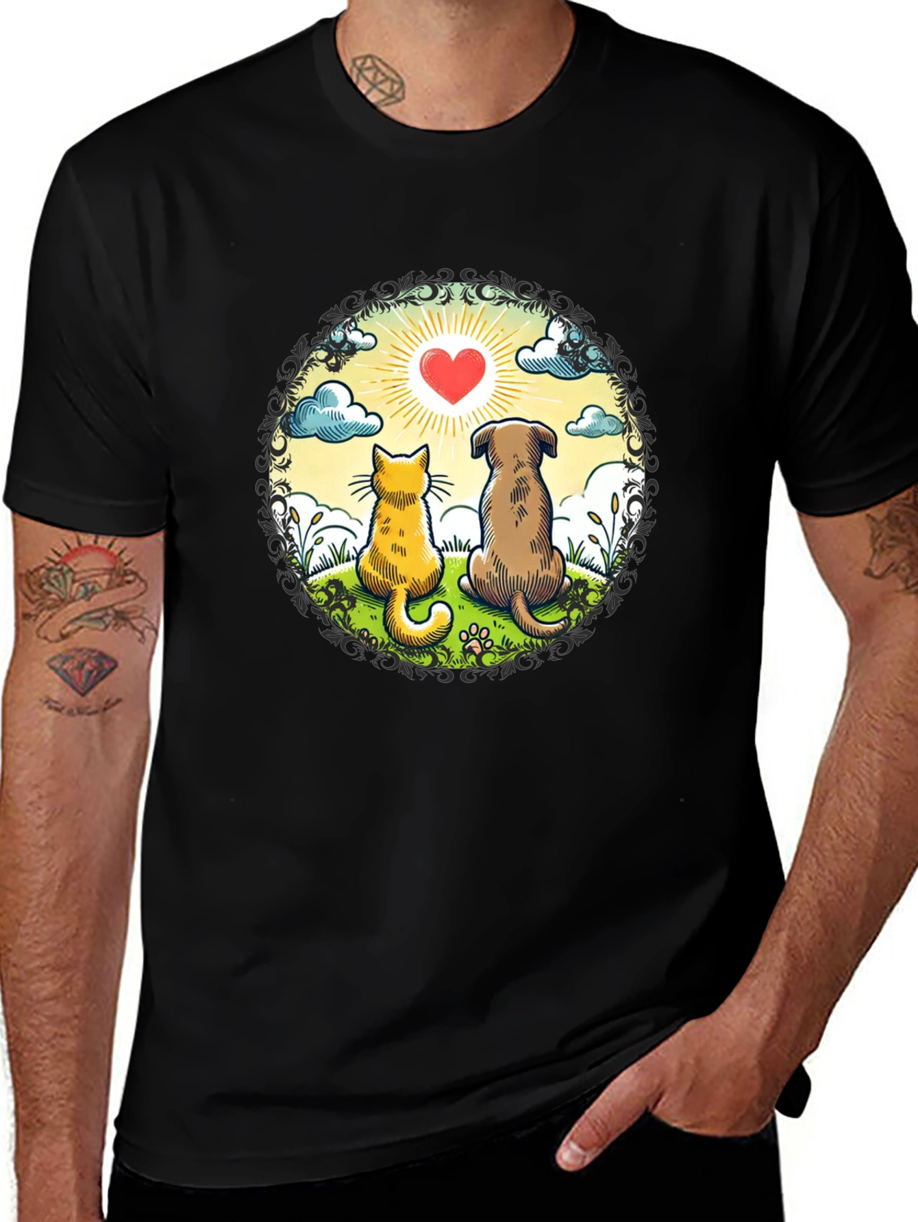 Heartwarming Cat & Dog Love T-Shirt