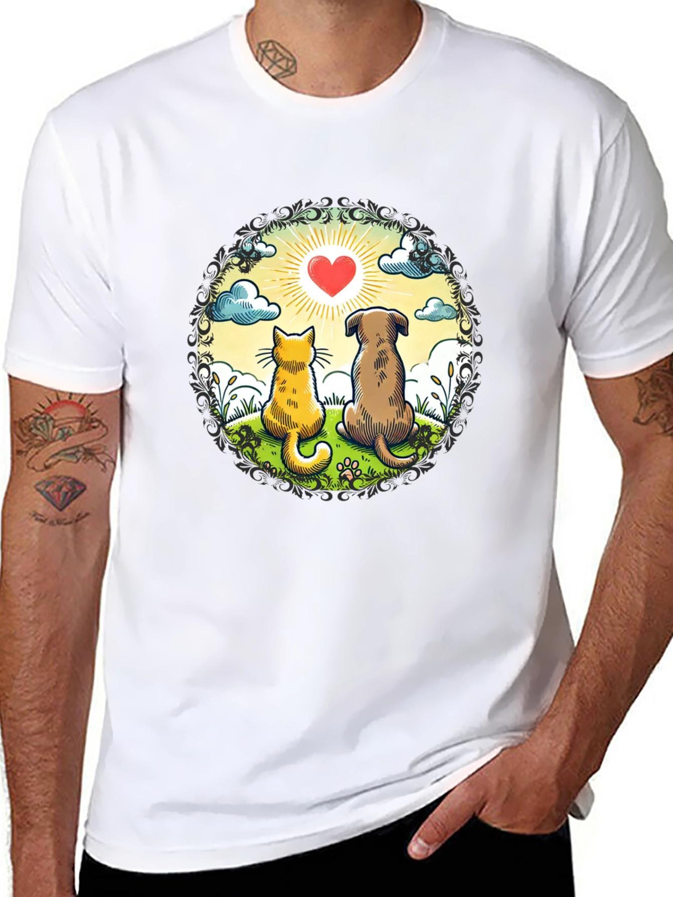 Heartwarming Cat & Dog Love T-Shirt