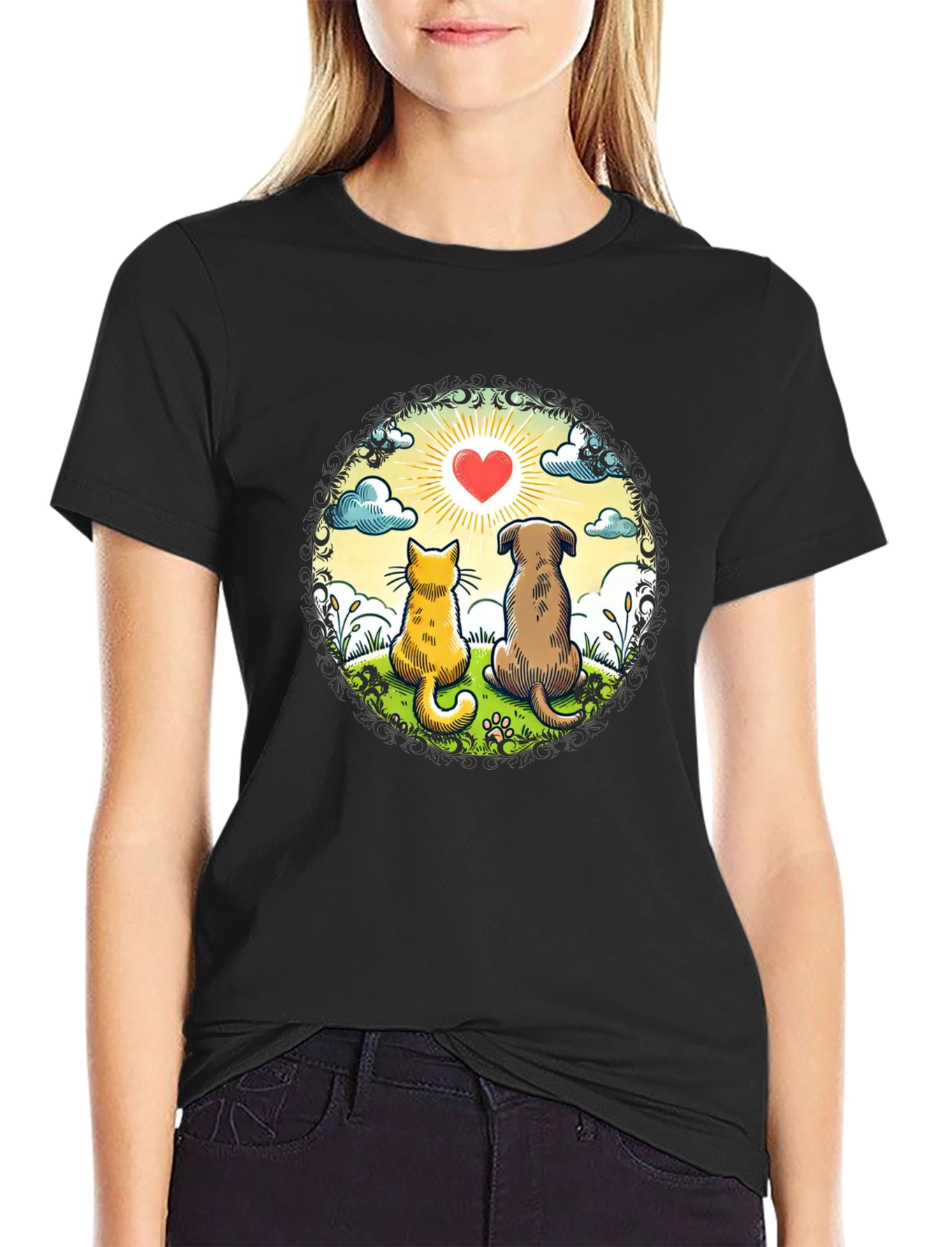 Heartwarming Cat & Dog Love T-Shirt