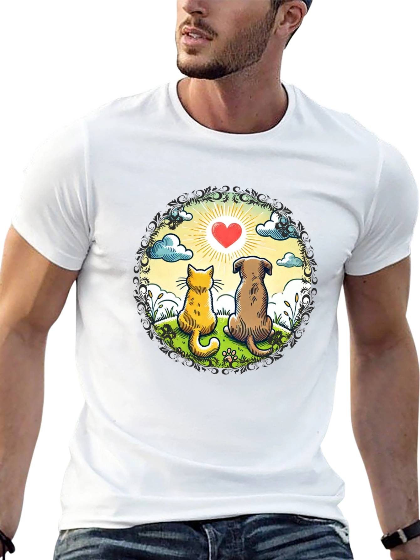 Heartwarming Cat & Dog Love T-Shirt