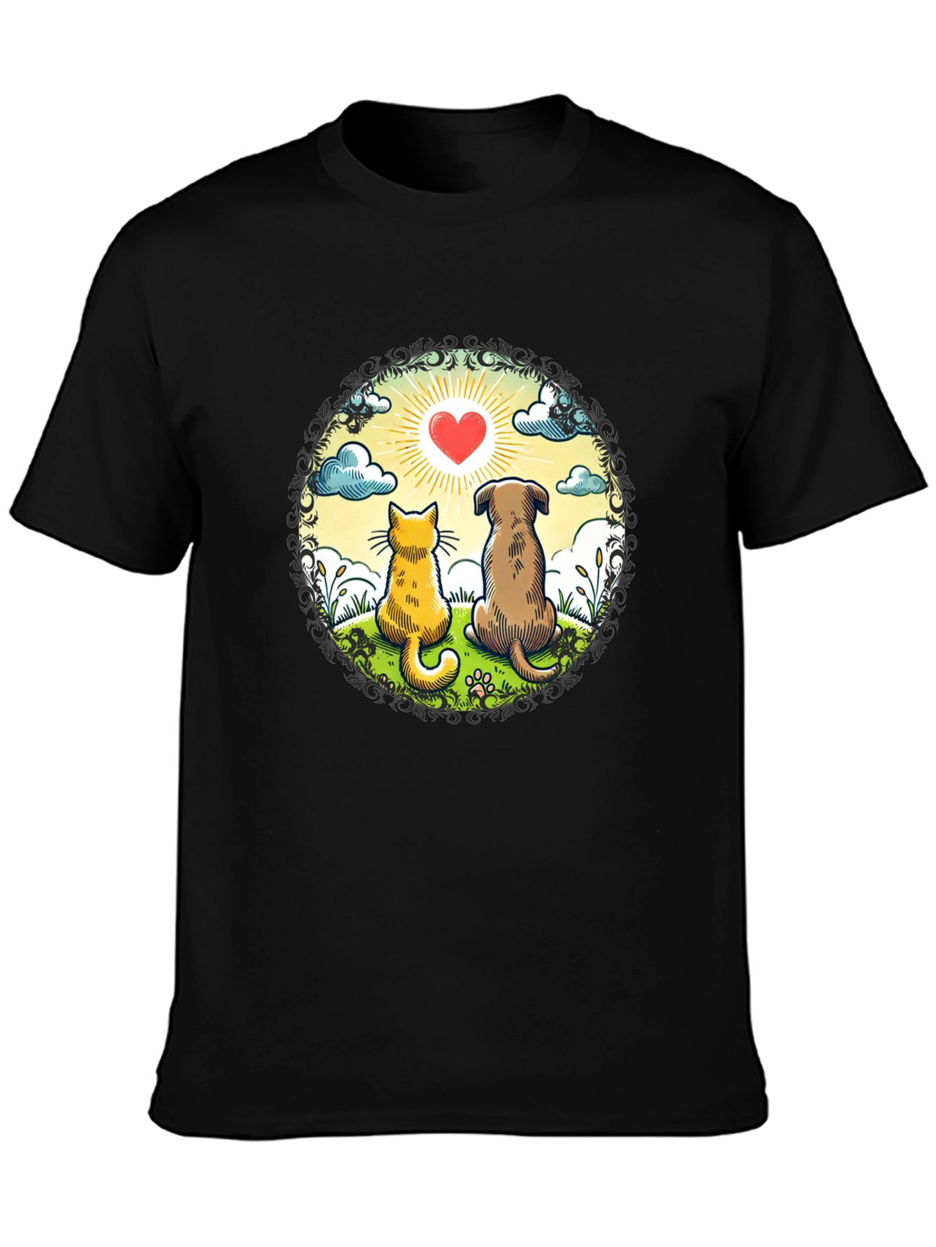 Heartwarming Cat & Dog Love T-Shirt