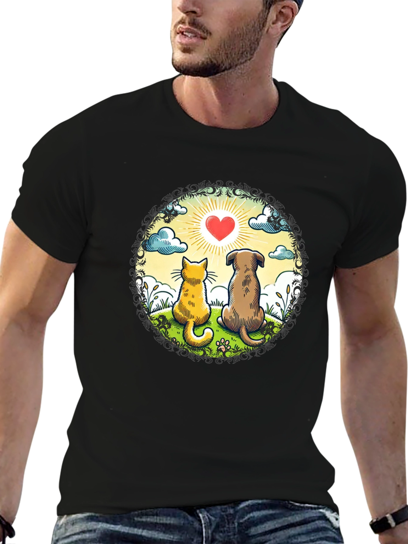 Heartwarming Cat & Dog Love T-Shirt