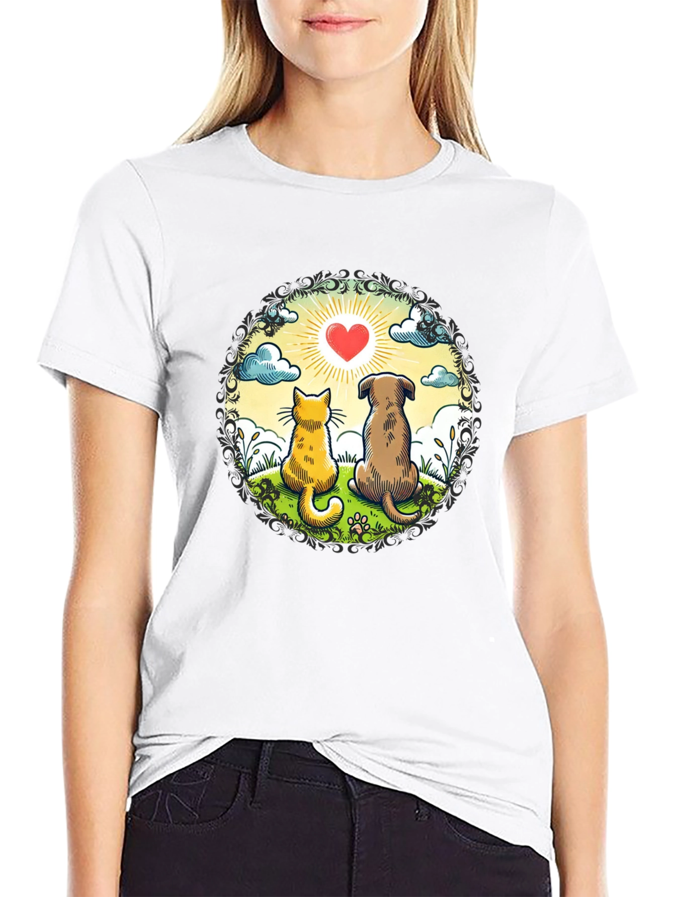 Heartwarming Cat & Dog Love T-Shirt