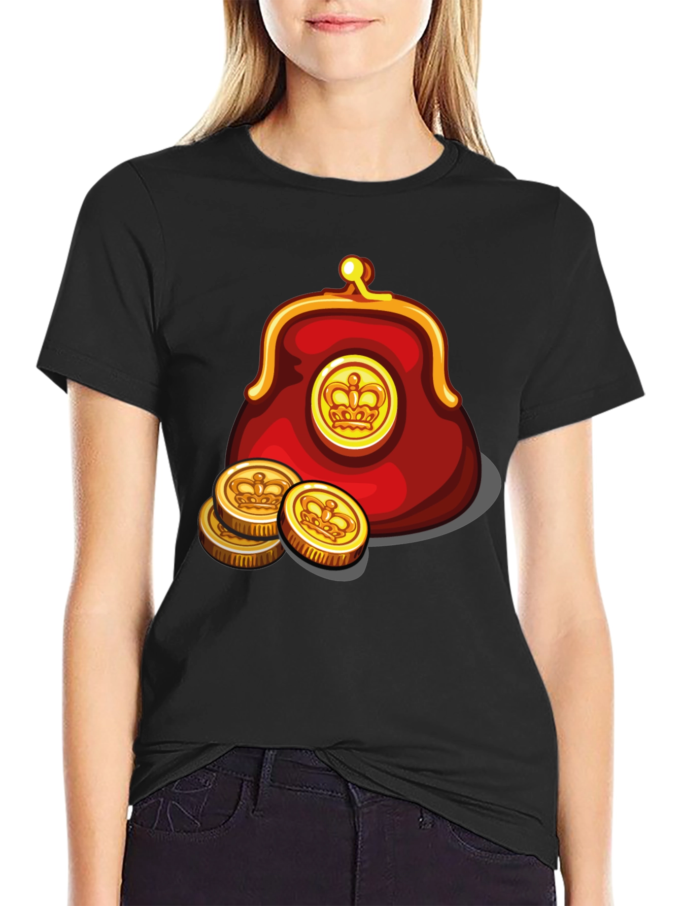 Funny Cartoon Coin Purse Black T-Shirt