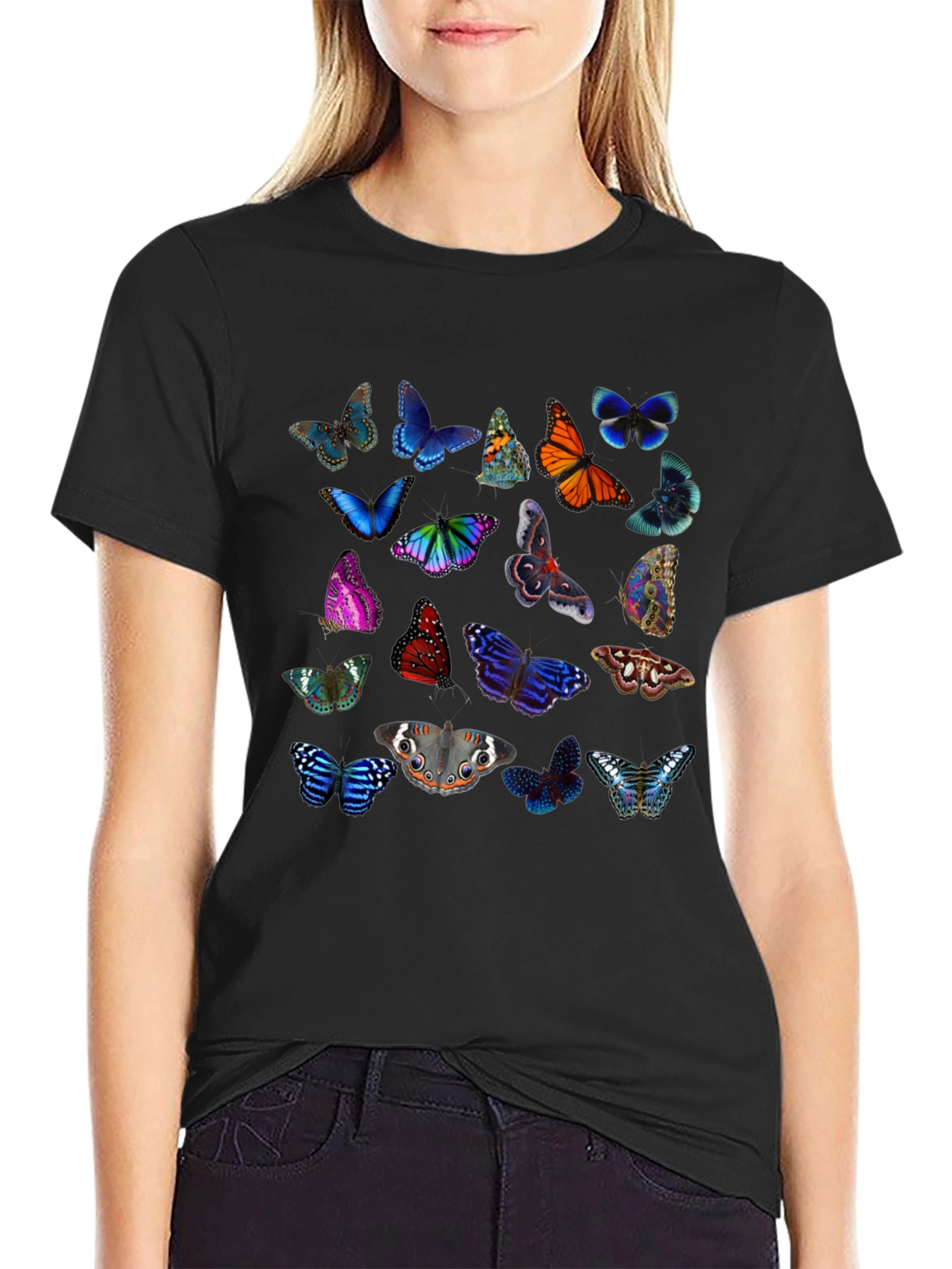 Butterfly Print Crew Neck Short Sleeve T-Shirt