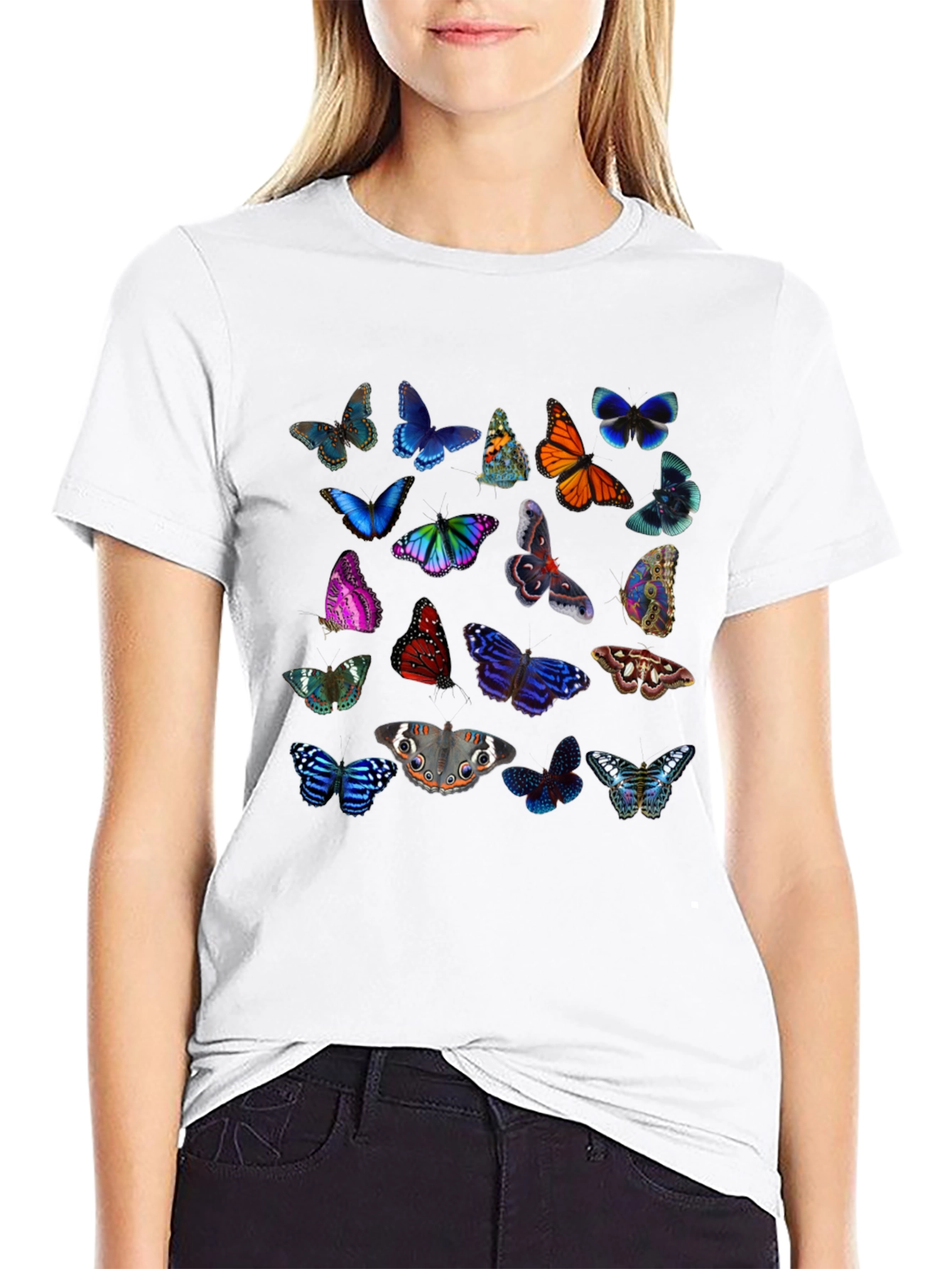Butterfly Print Crew Neck Short Sleeve T-Shirt