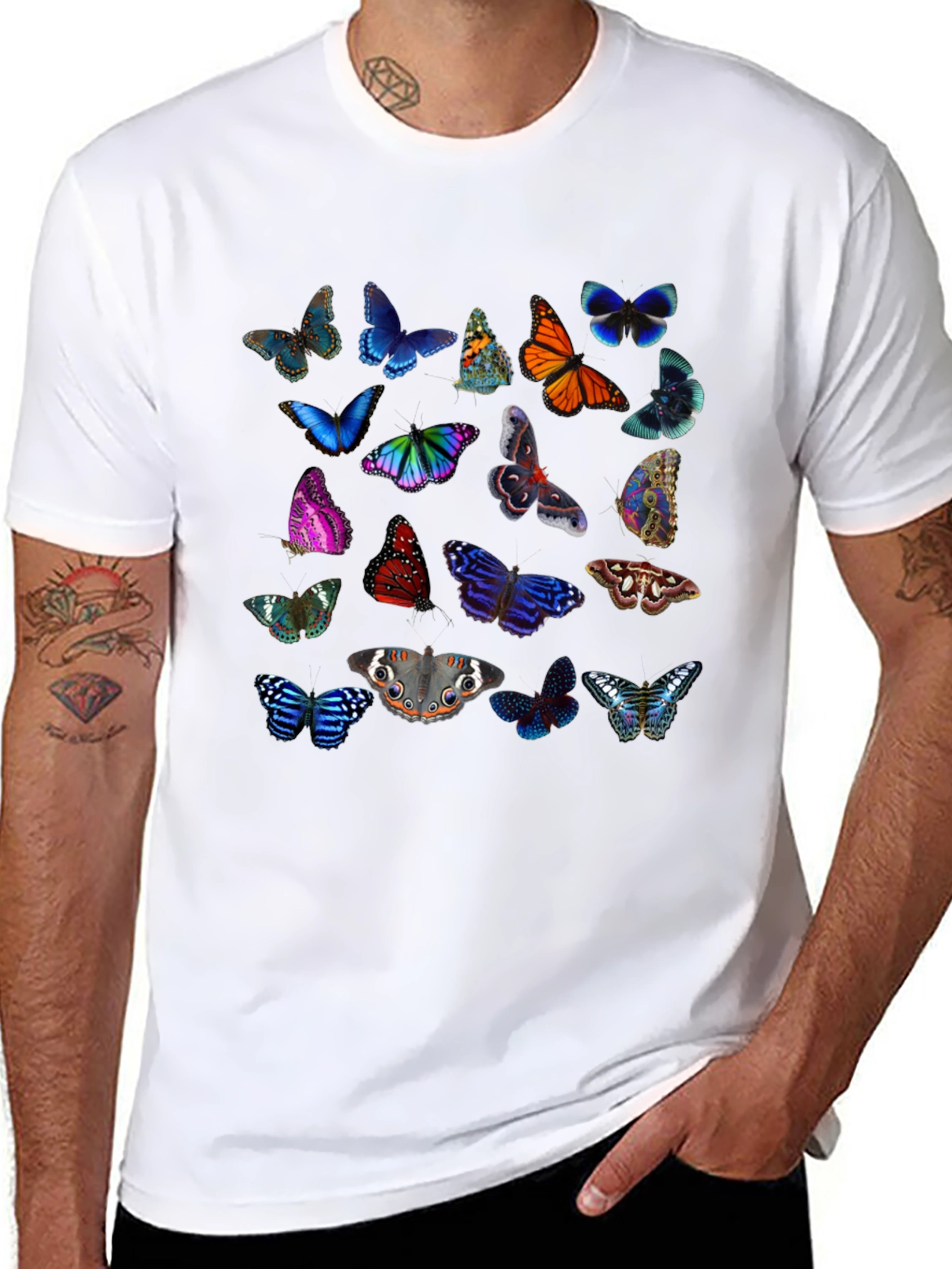 Butterfly Print Crew Neck Short Sleeve T-Shirt