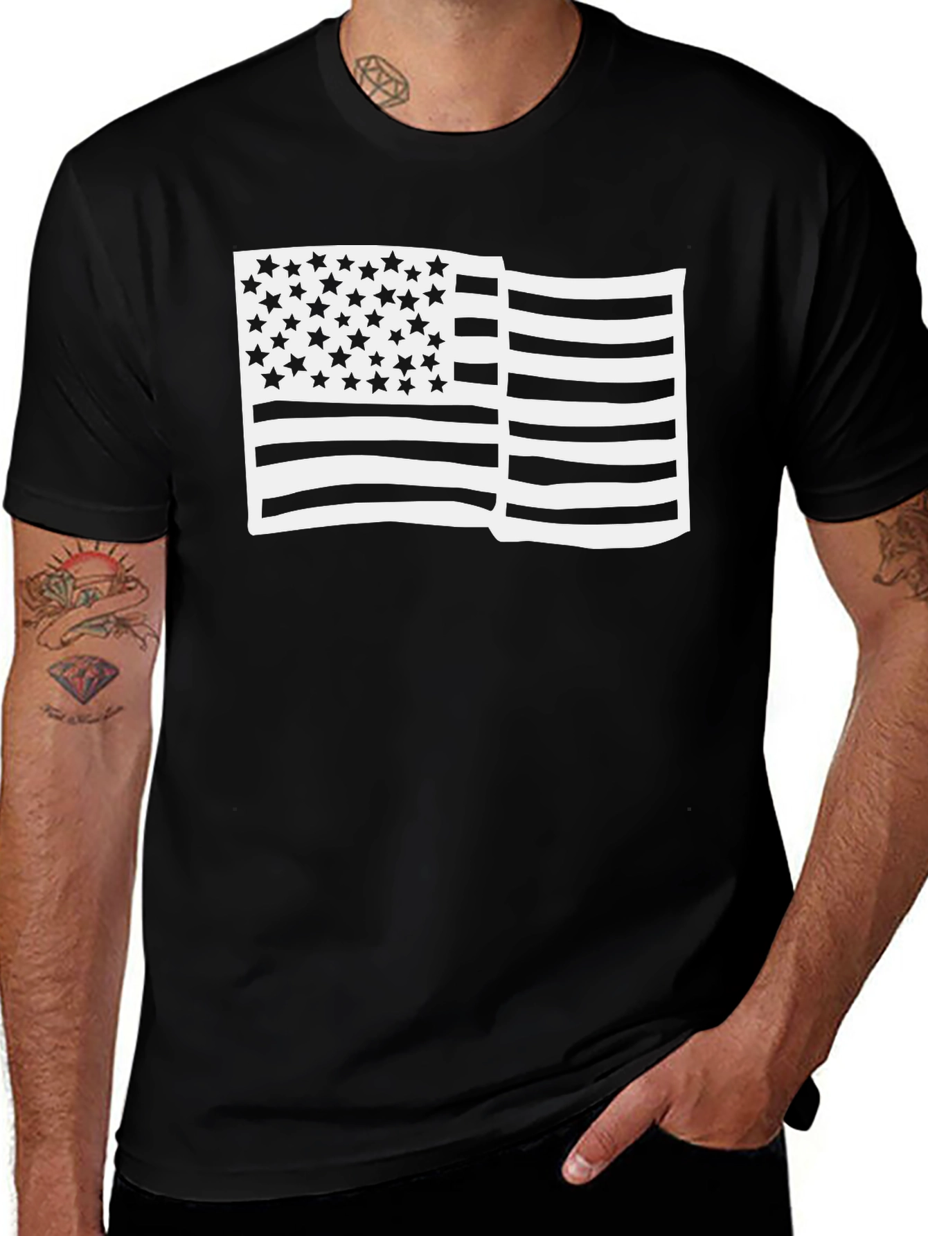 American Flag Graphic Tee - Black