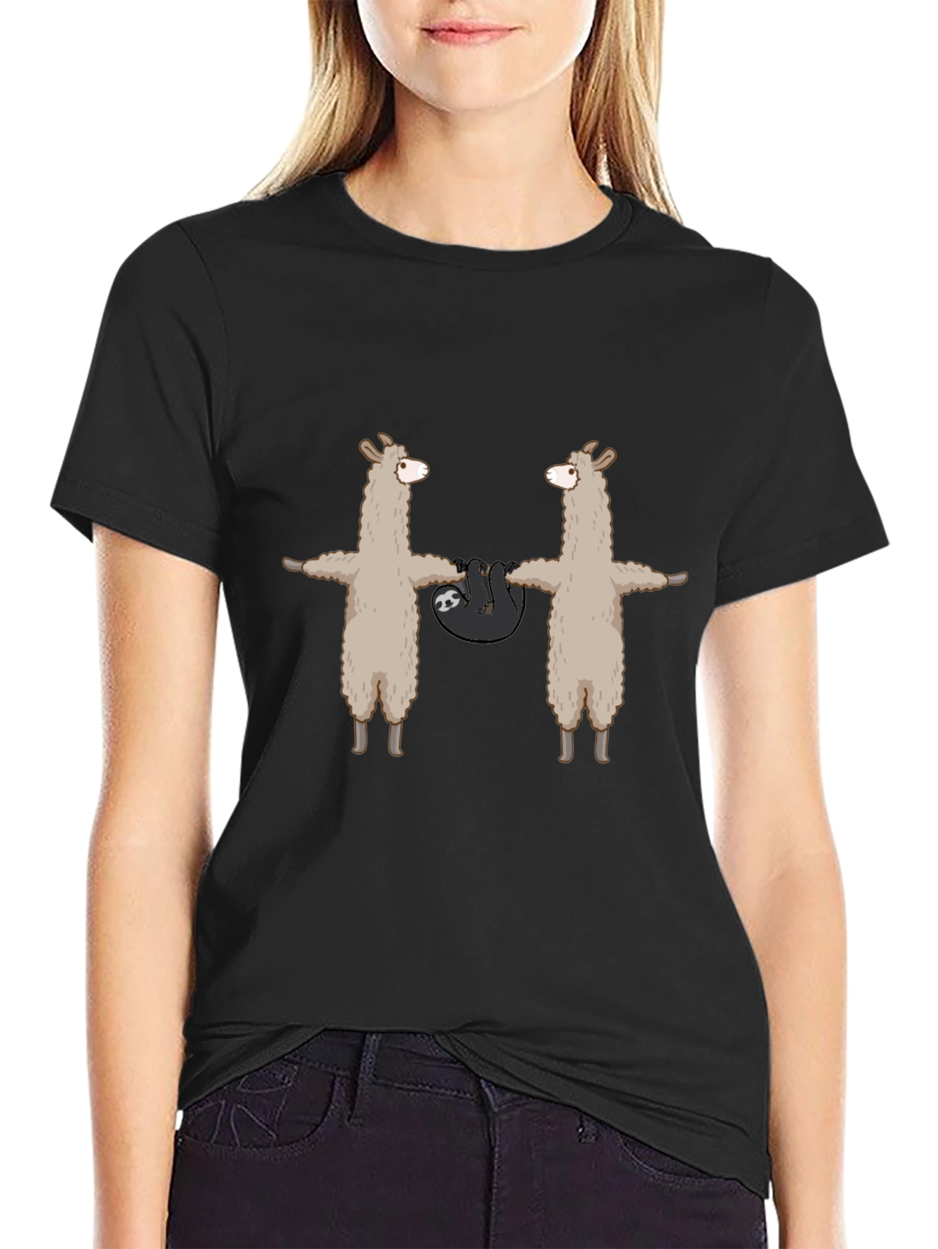 Llama & Sloth Graphic Tee - Black