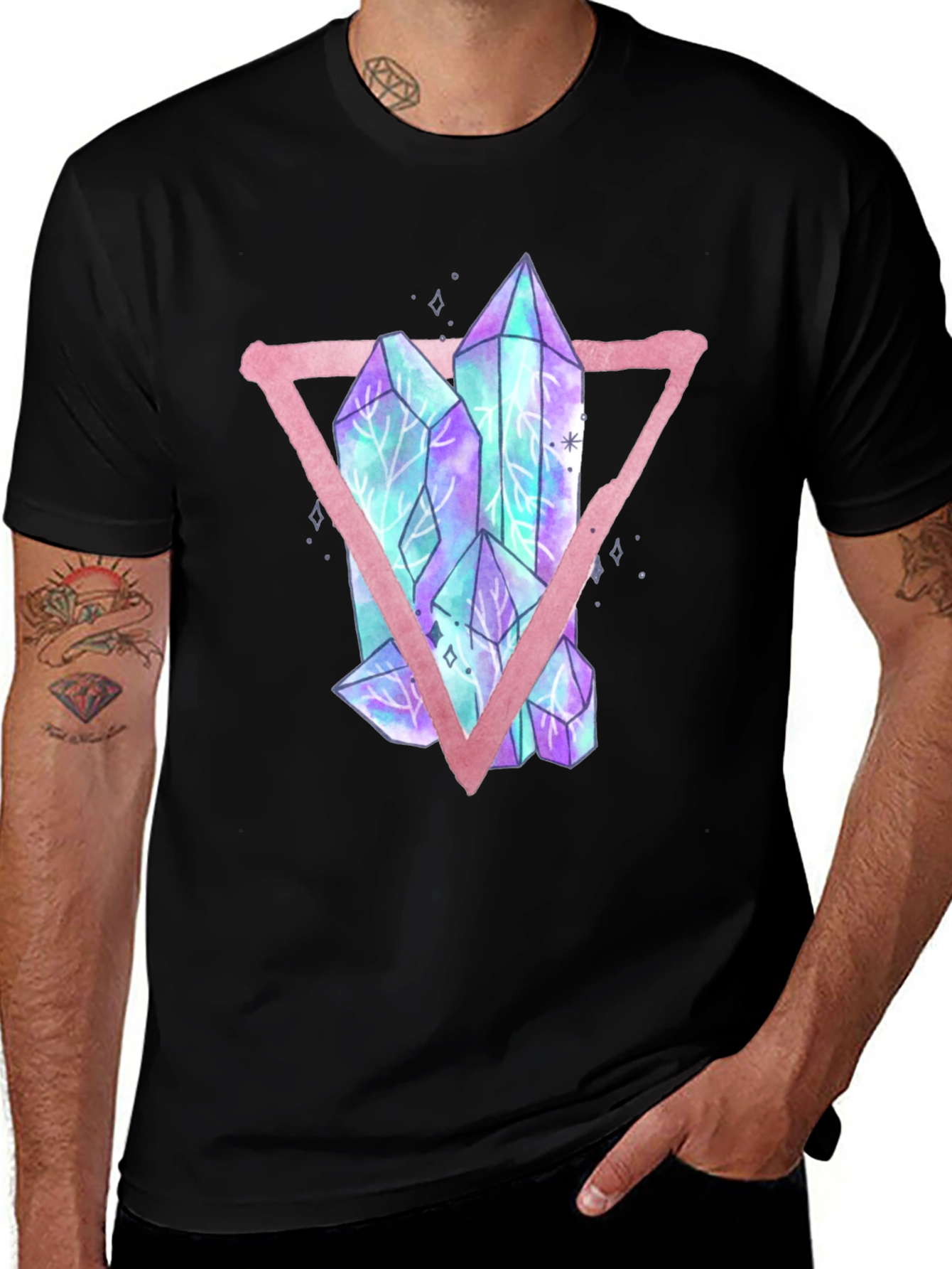 Crystals Triangle Graphic T-Shirt - Black
