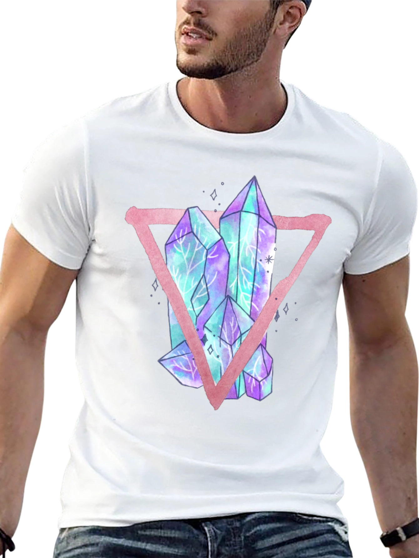 Crystals Triangle Graphic T-Shirt - Black