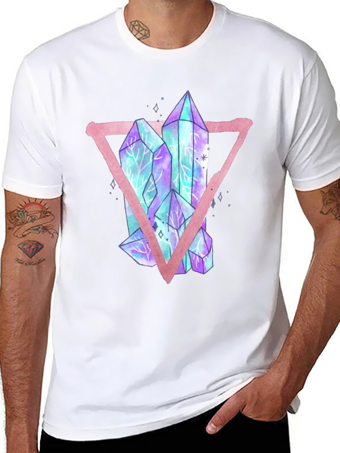 Crystals Triangle Graphic T-Shirt - Black
