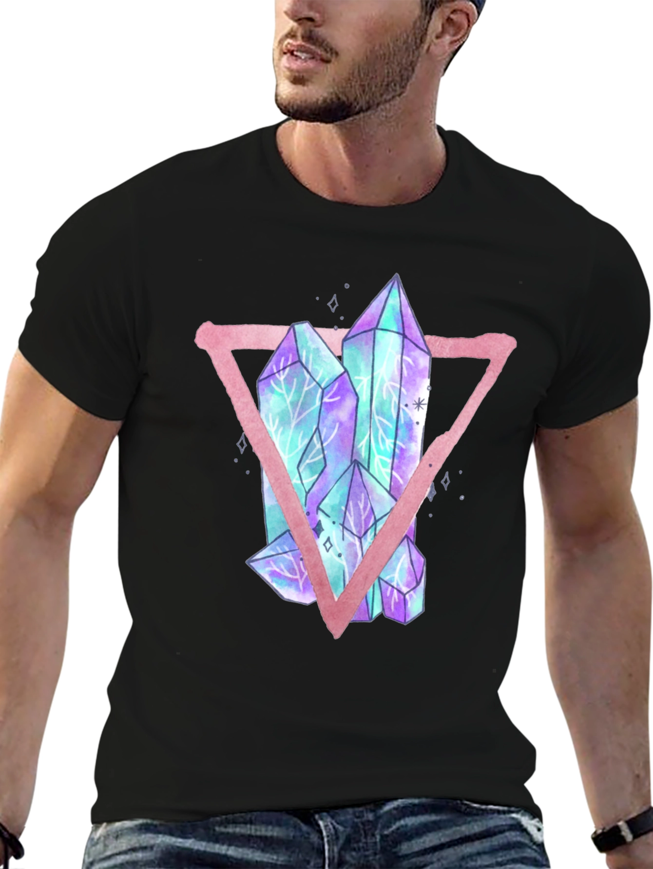 Crystals Triangle Graphic T-Shirt - Black