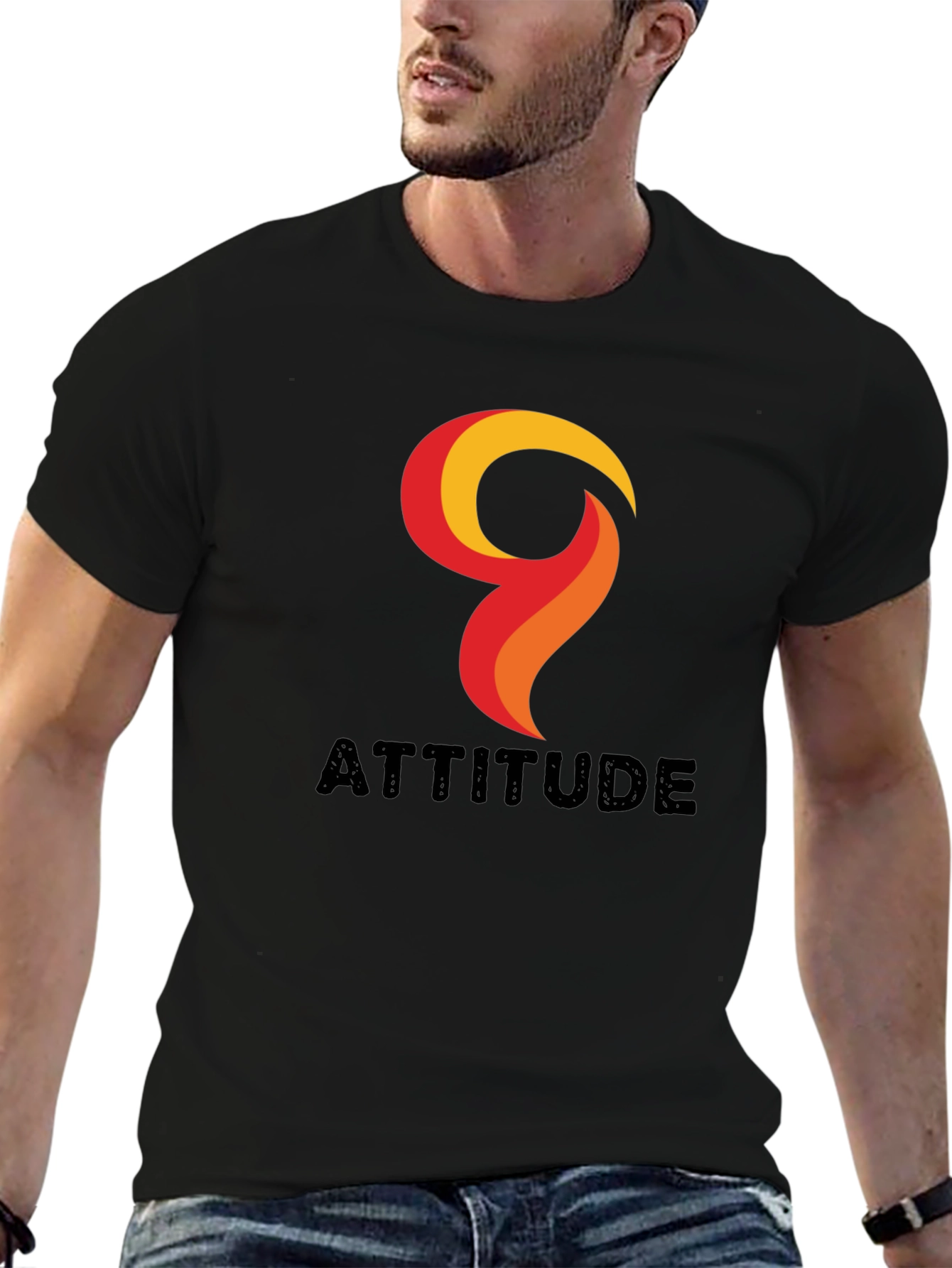 Attitude Graphic Print Mens Black T-Shirt