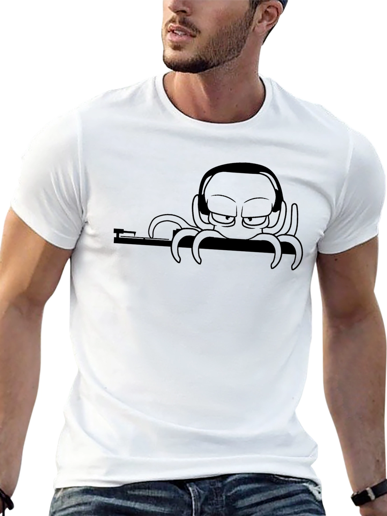 Cool Octopus DJ Graphic T-Shirt - Black Cotton Tee
