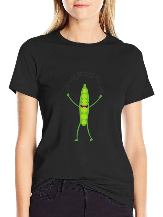 Vegan & Happy Cartoon Pea T-Shirt