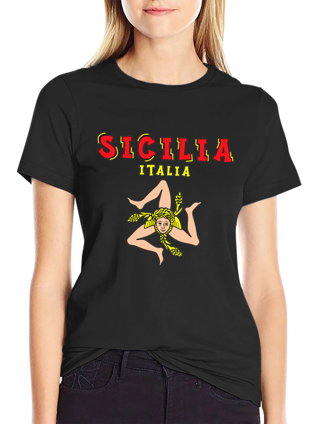 Sicilia Italia Graphic Tee - Black Cotton T-Shirt