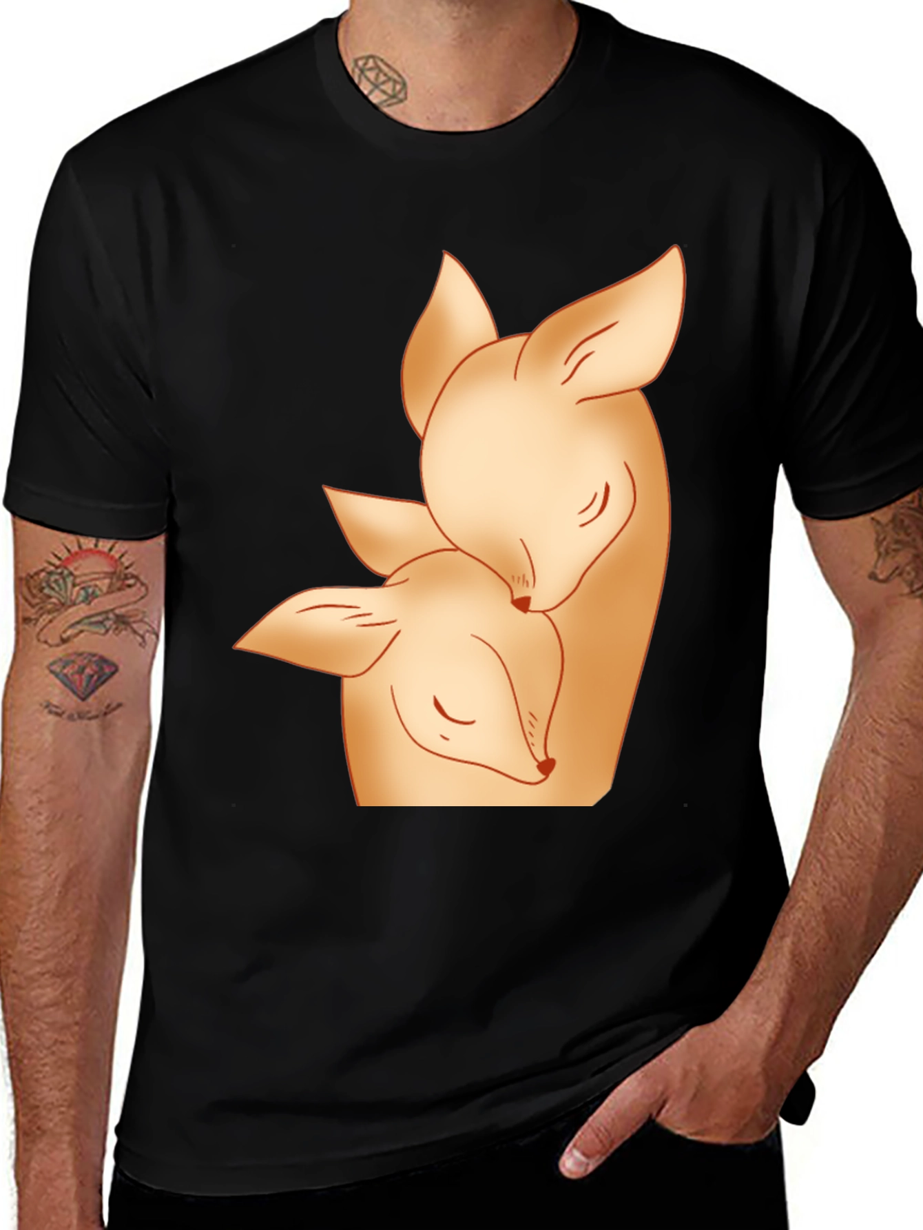 Deer Mom and Fawn Black Graphic Tee
