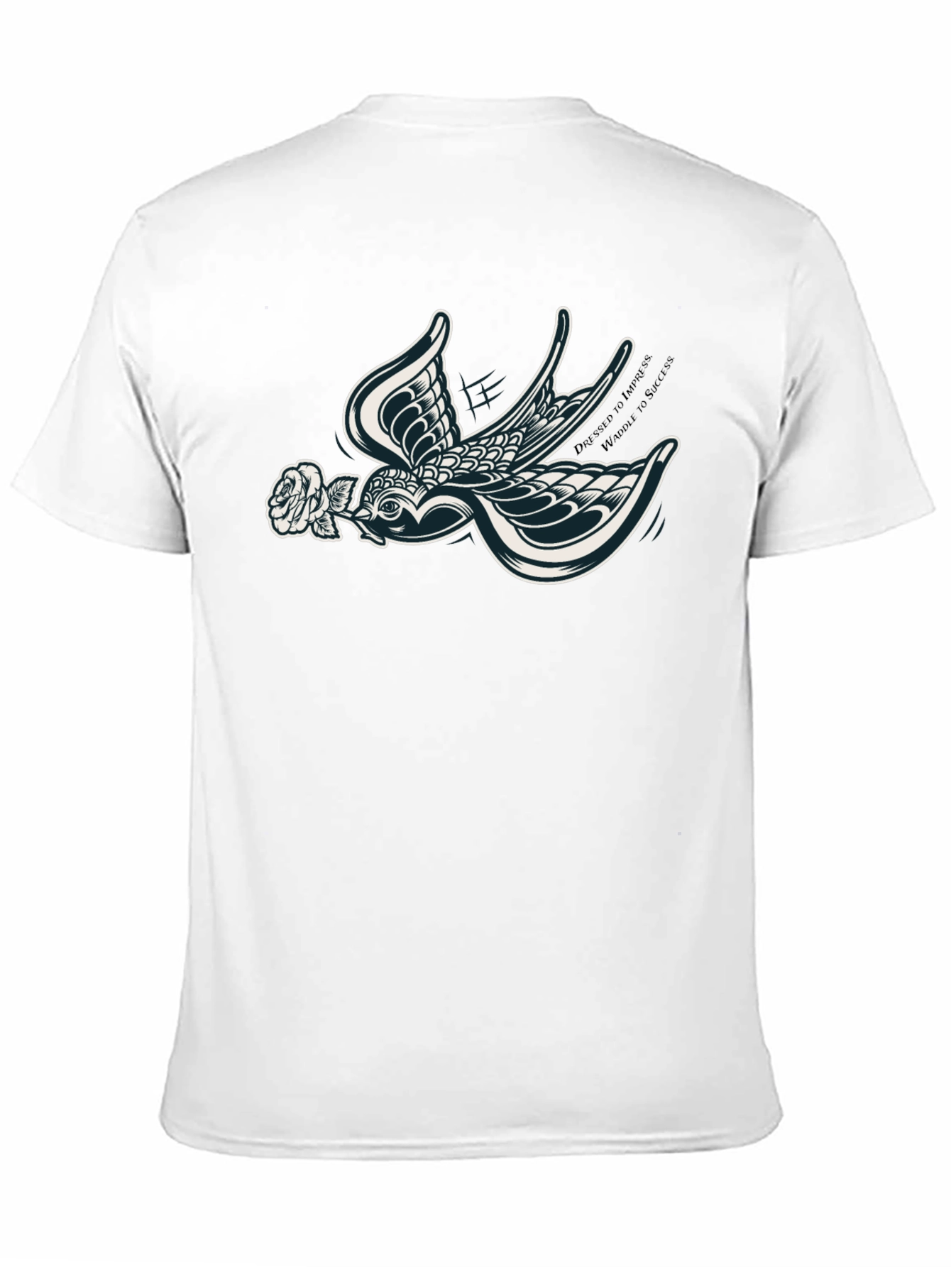 Stylish Black T-Shirt with Swallow and Rose Design