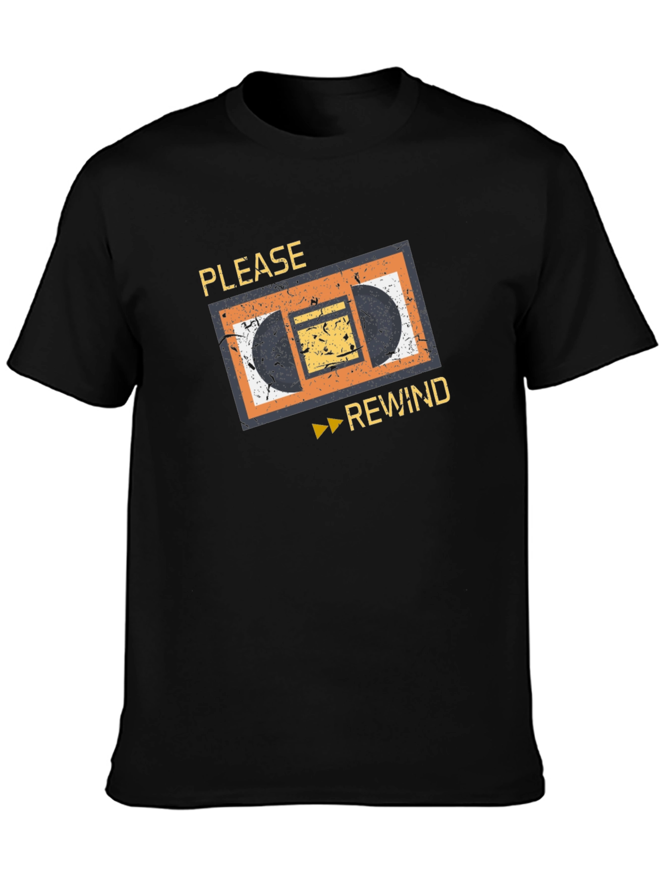 Retro VHS Rewind Graphic Tee - Black Cotton T-Shirt