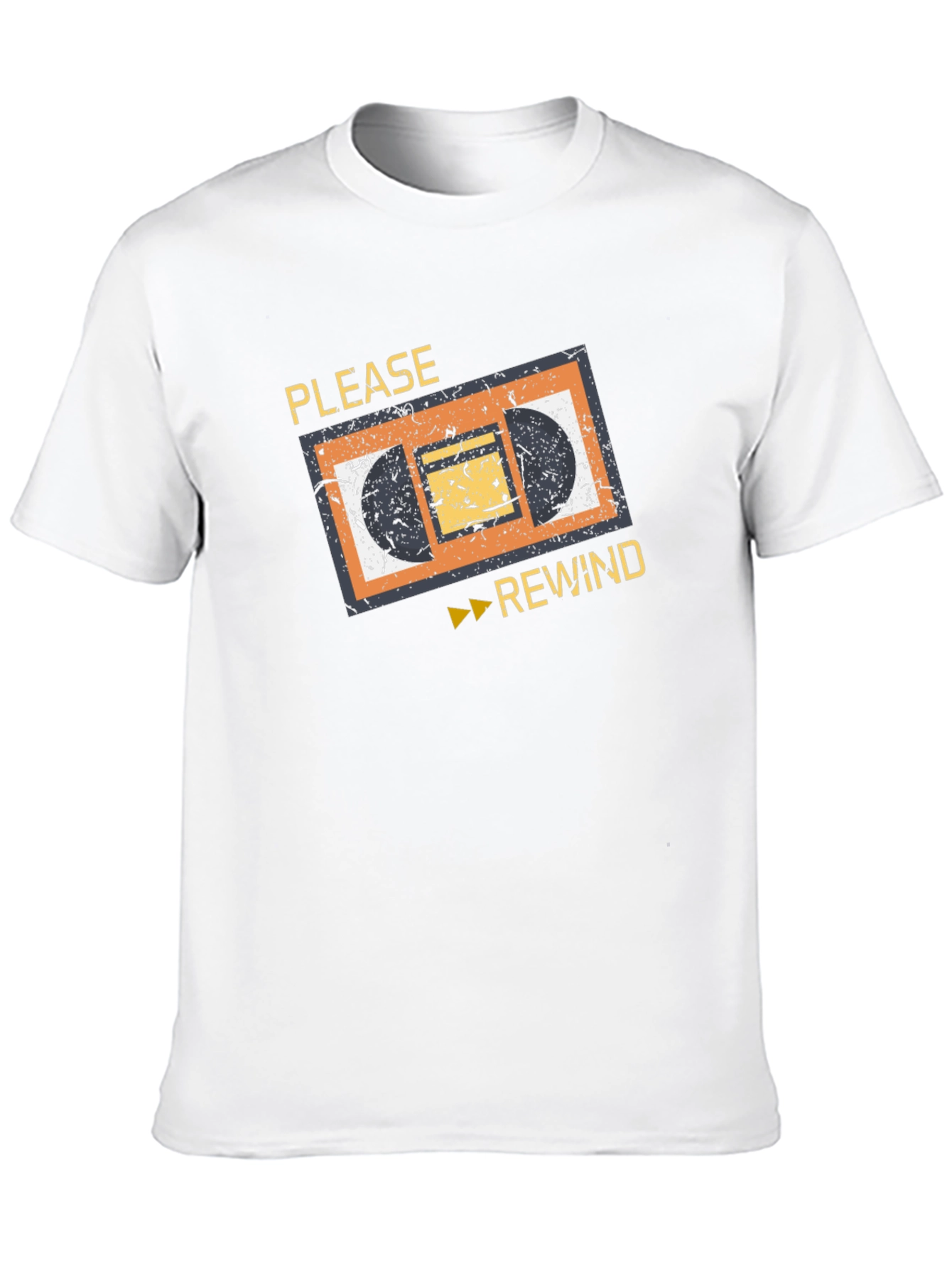 Retro VHS Rewind Graphic Tee - Black Cotton T-Shirt