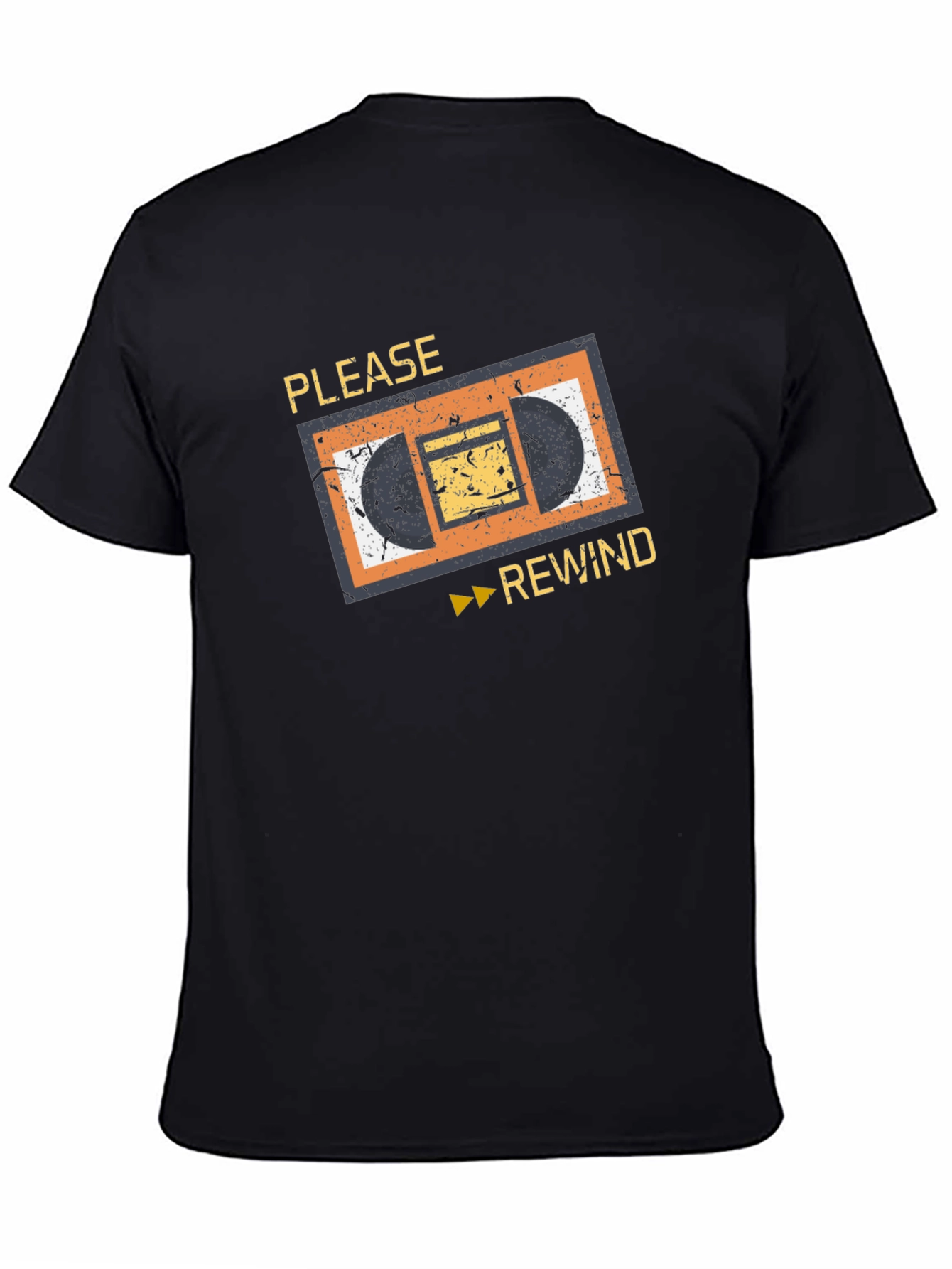 Retro VHS Rewind Graphic Tee - Black Cotton T-Shirt