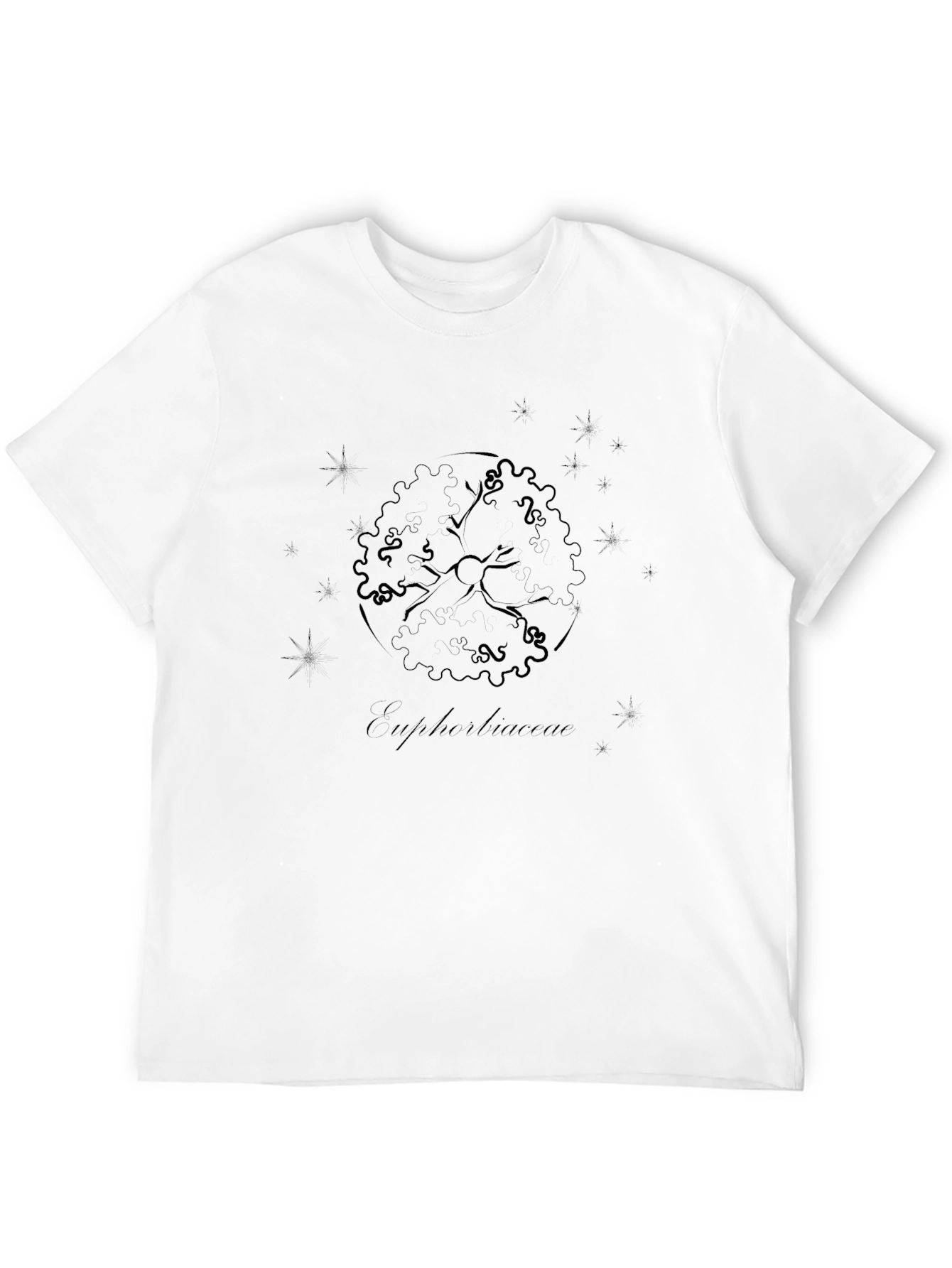 Mens Black Graphic Tee - Euphorbia Plant Design