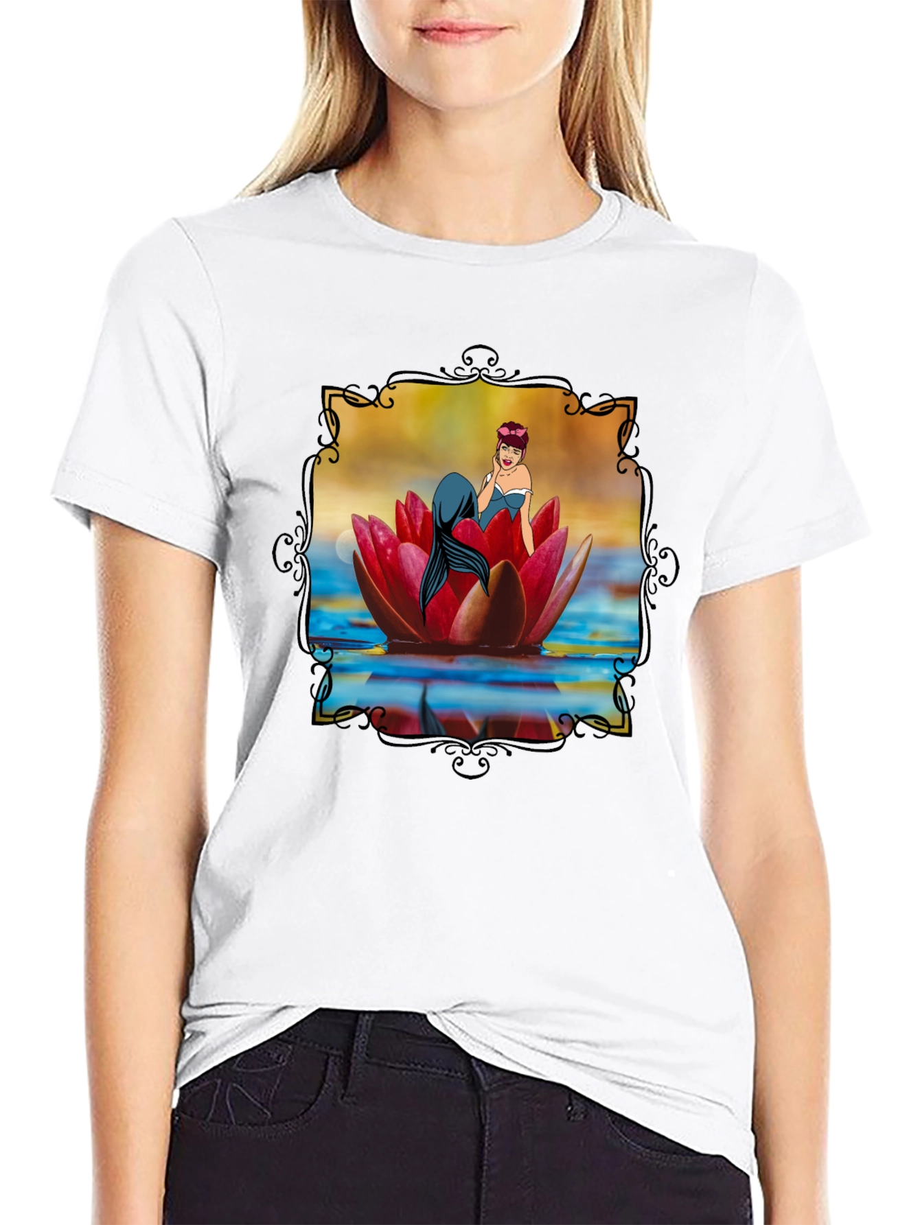 Mermaid on Lily Pad Graphic Tee - Unique Design