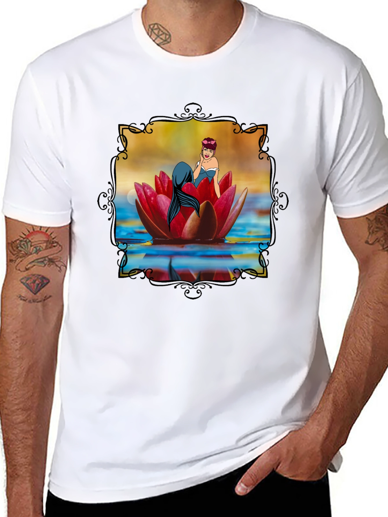 Mermaid on Lily Pad Graphic Tee - Unique Design