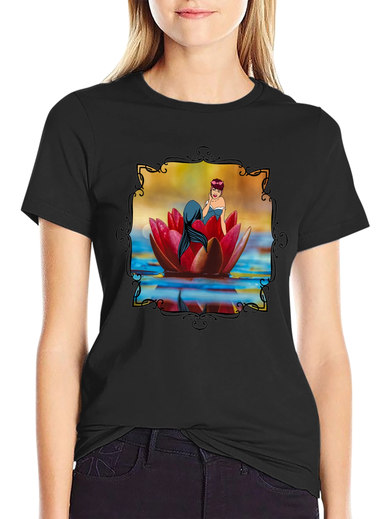 Mermaid on Lily Pad Graphic Tee - Unique Design