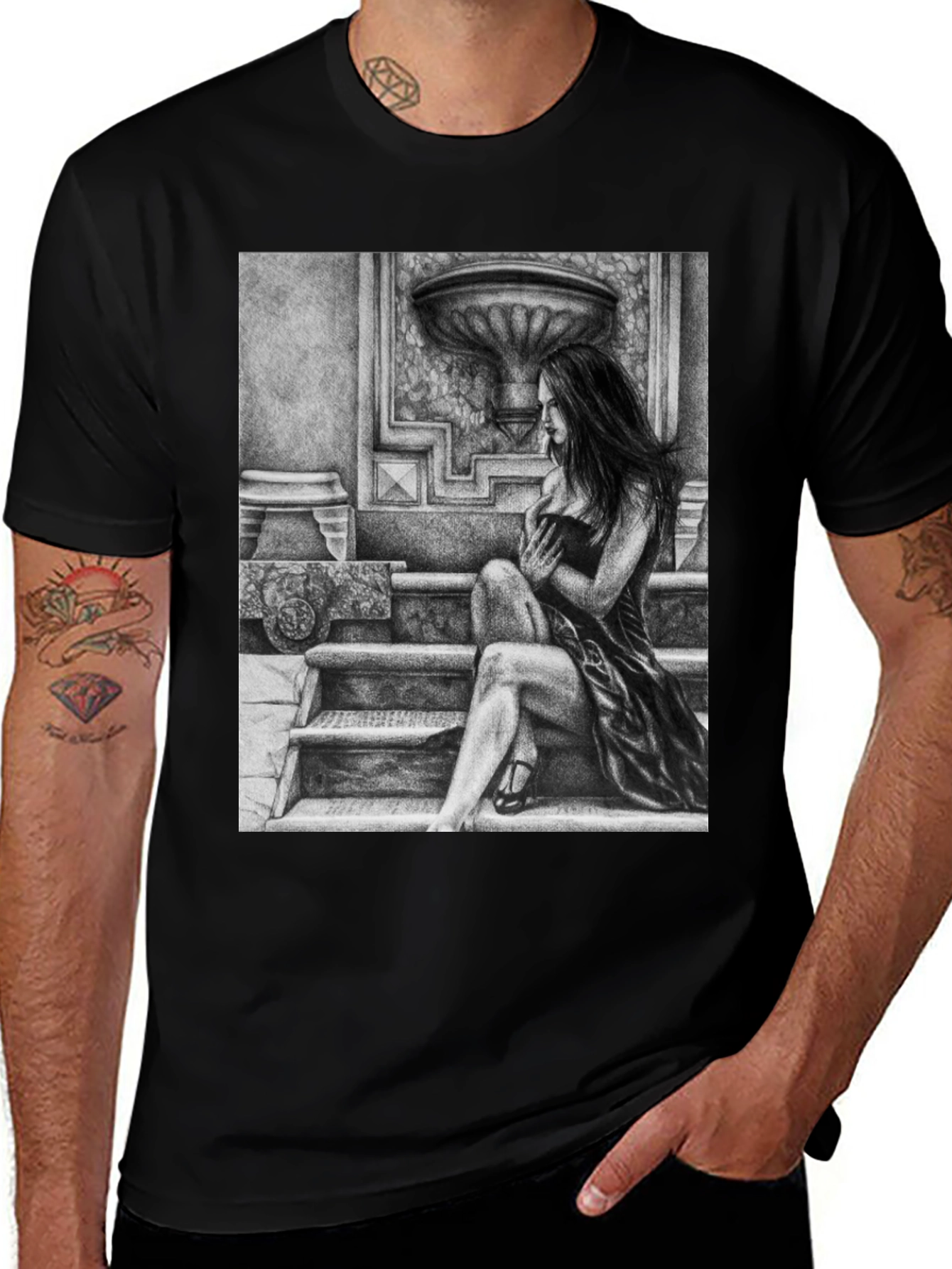 Elegant Woman Art Black T-Shirt