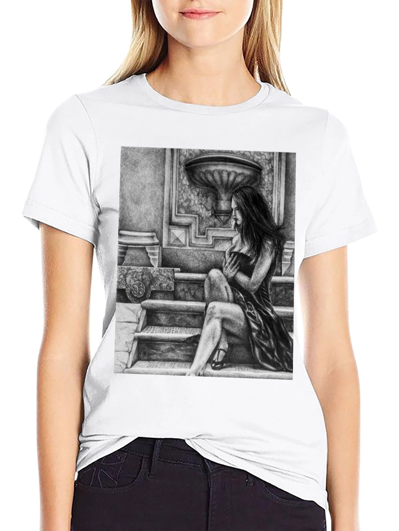 Elegant Woman Art Black T-Shirt