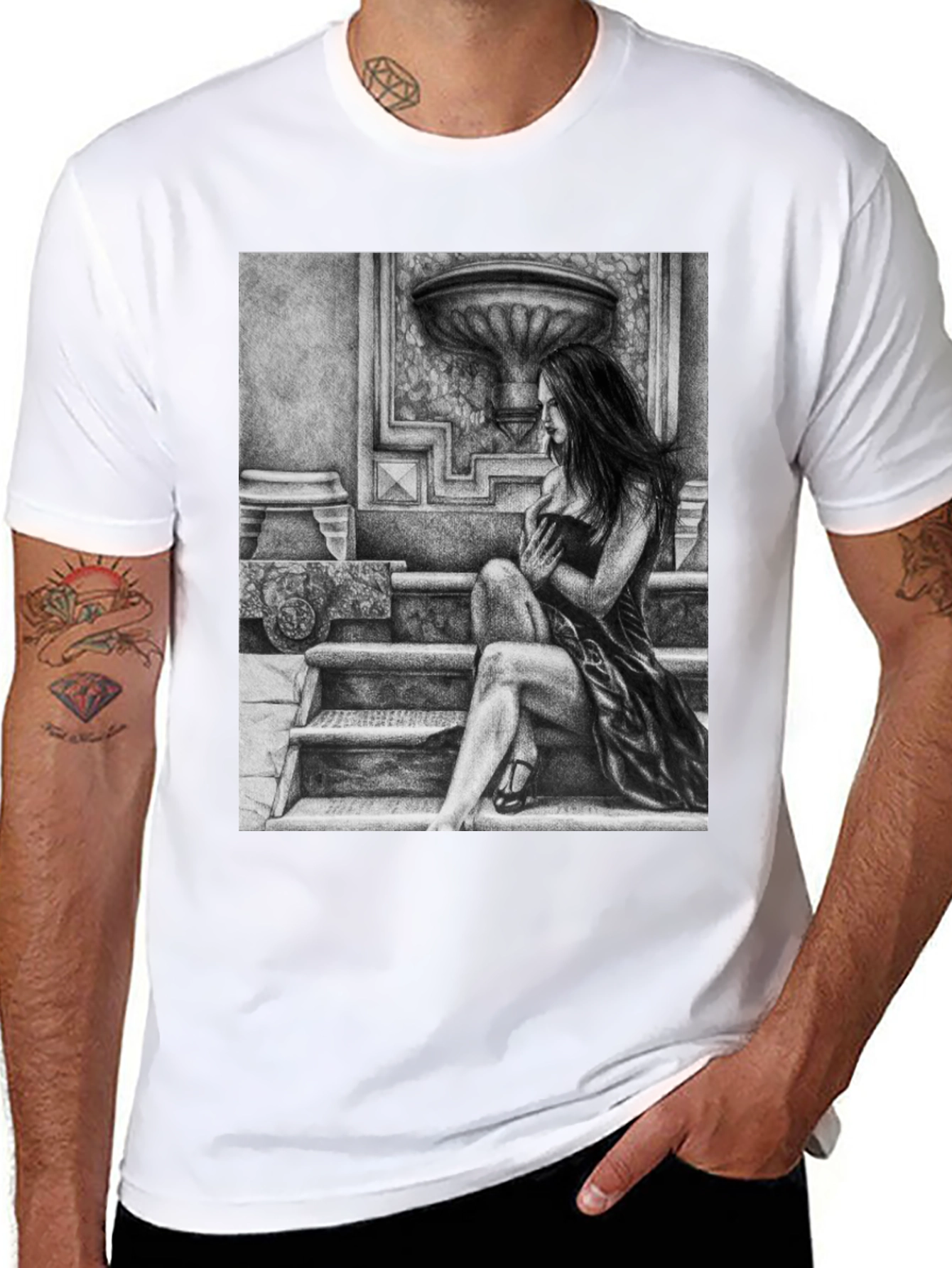 Elegant Woman Art Black T-Shirt