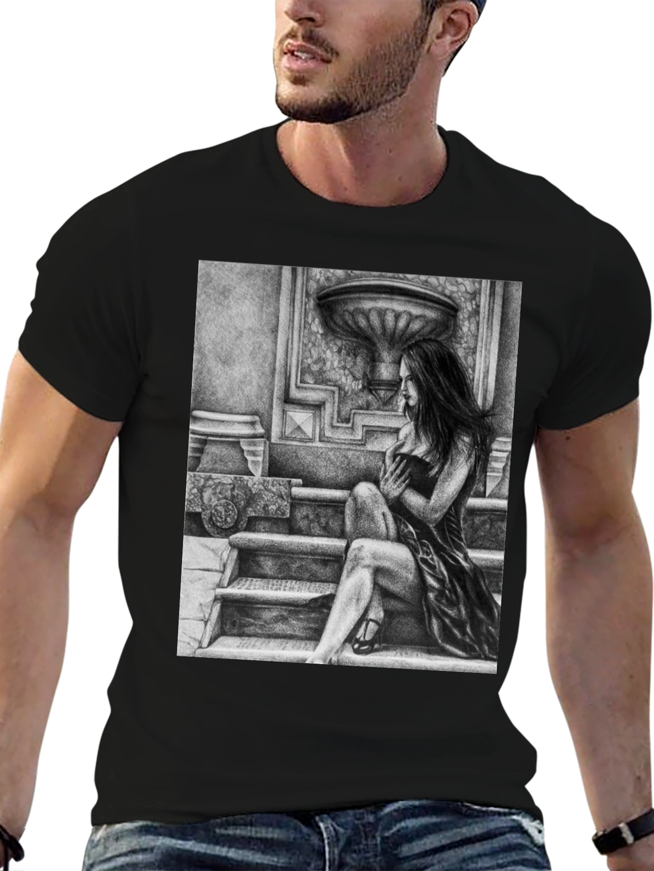 Elegant Woman Art Black T-Shirt