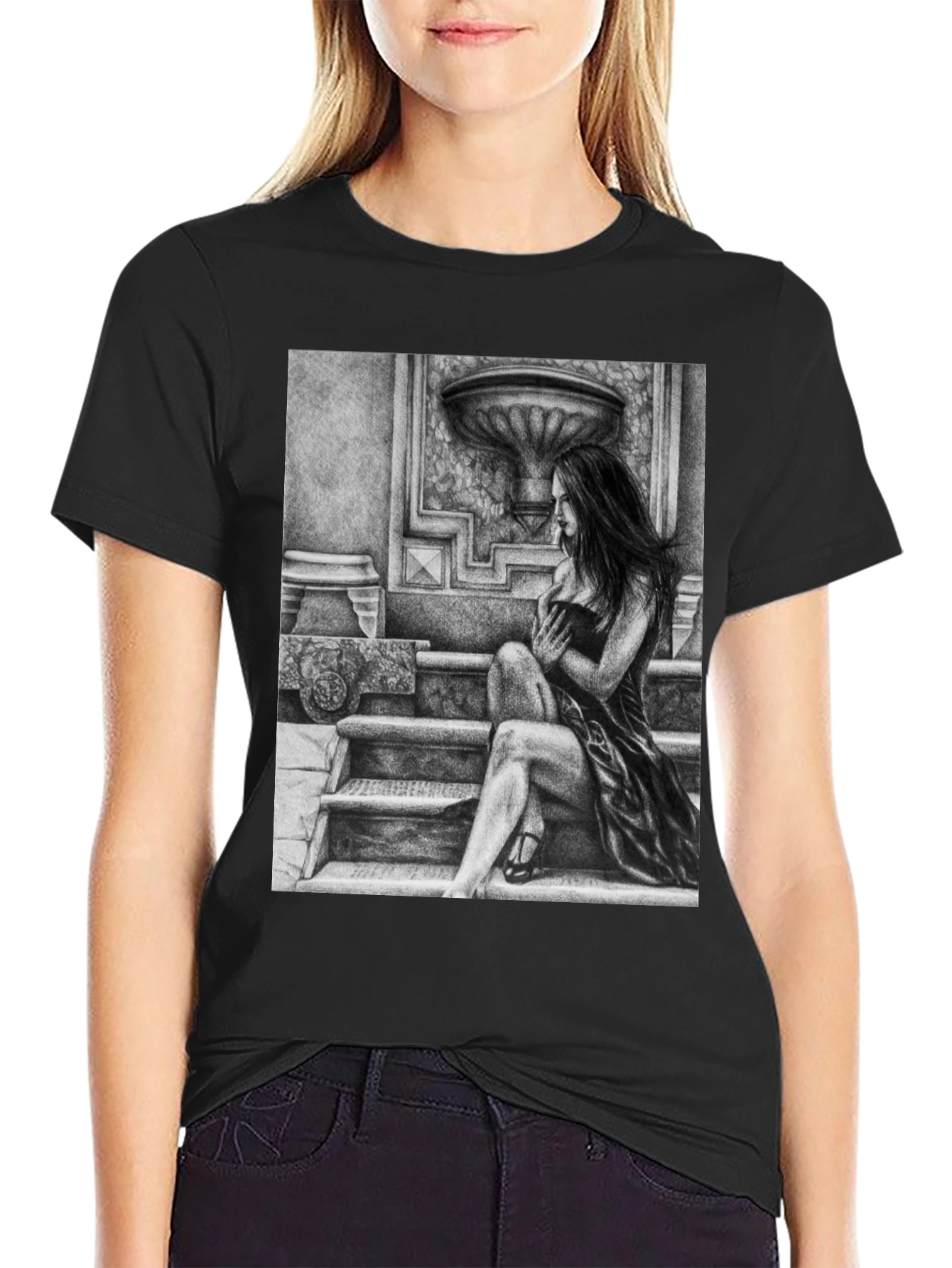 Elegant Woman Art Black T-Shirt