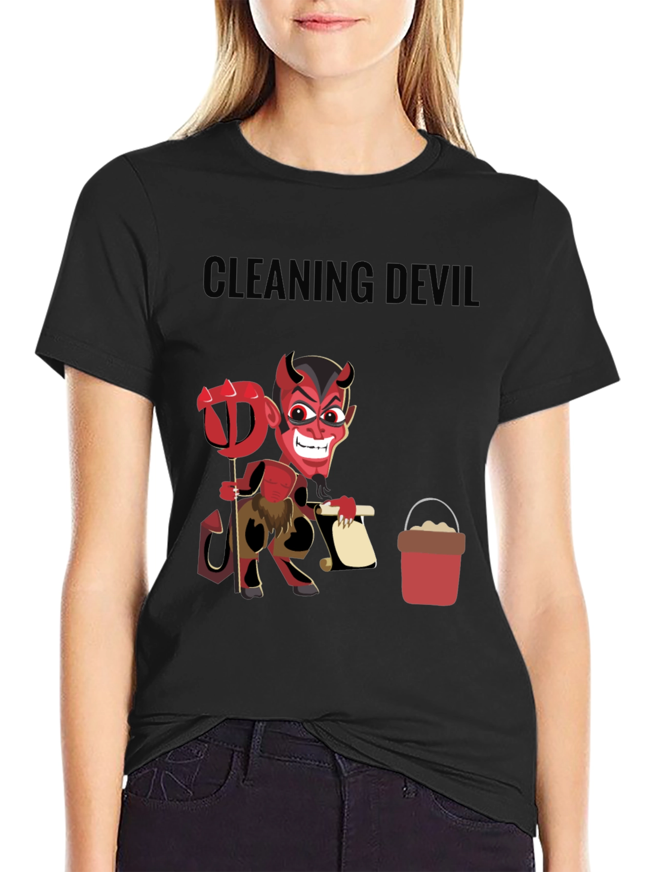 Cleaning Devil T-Shirt - Funny Cartoon Graphic Tee