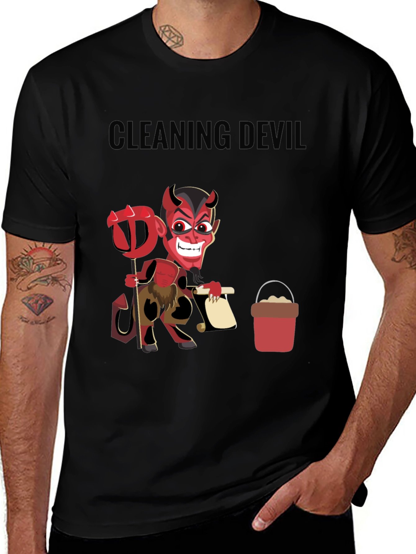 Cleaning Devil T-Shirt - Funny Cartoon Graphic Tee