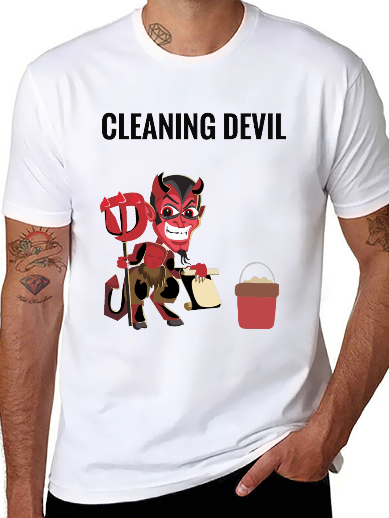 Cleaning Devil T-Shirt - Funny Cartoon Graphic Tee