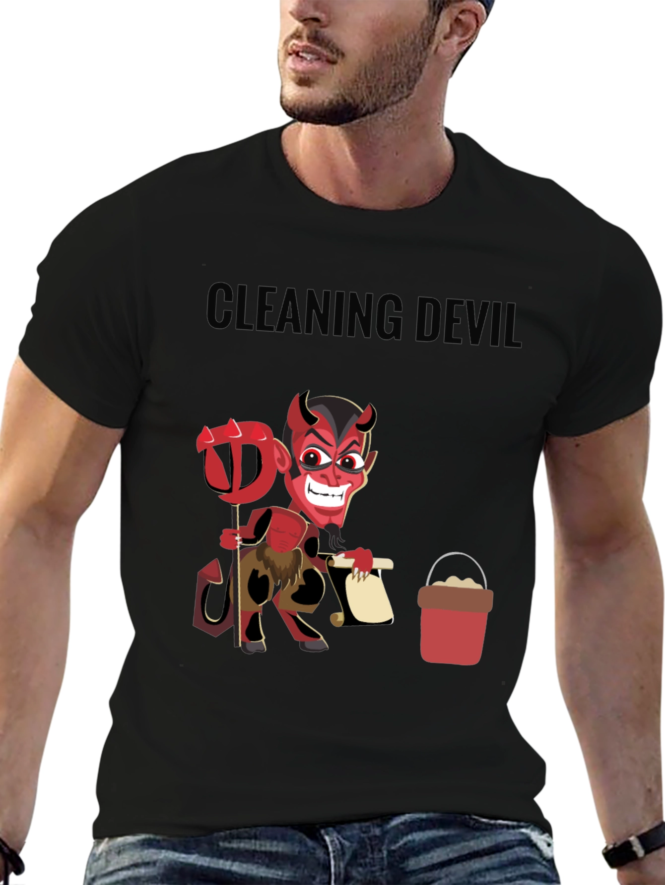 Cleaning Devil T-Shirt - Funny Cartoon Graphic Tee