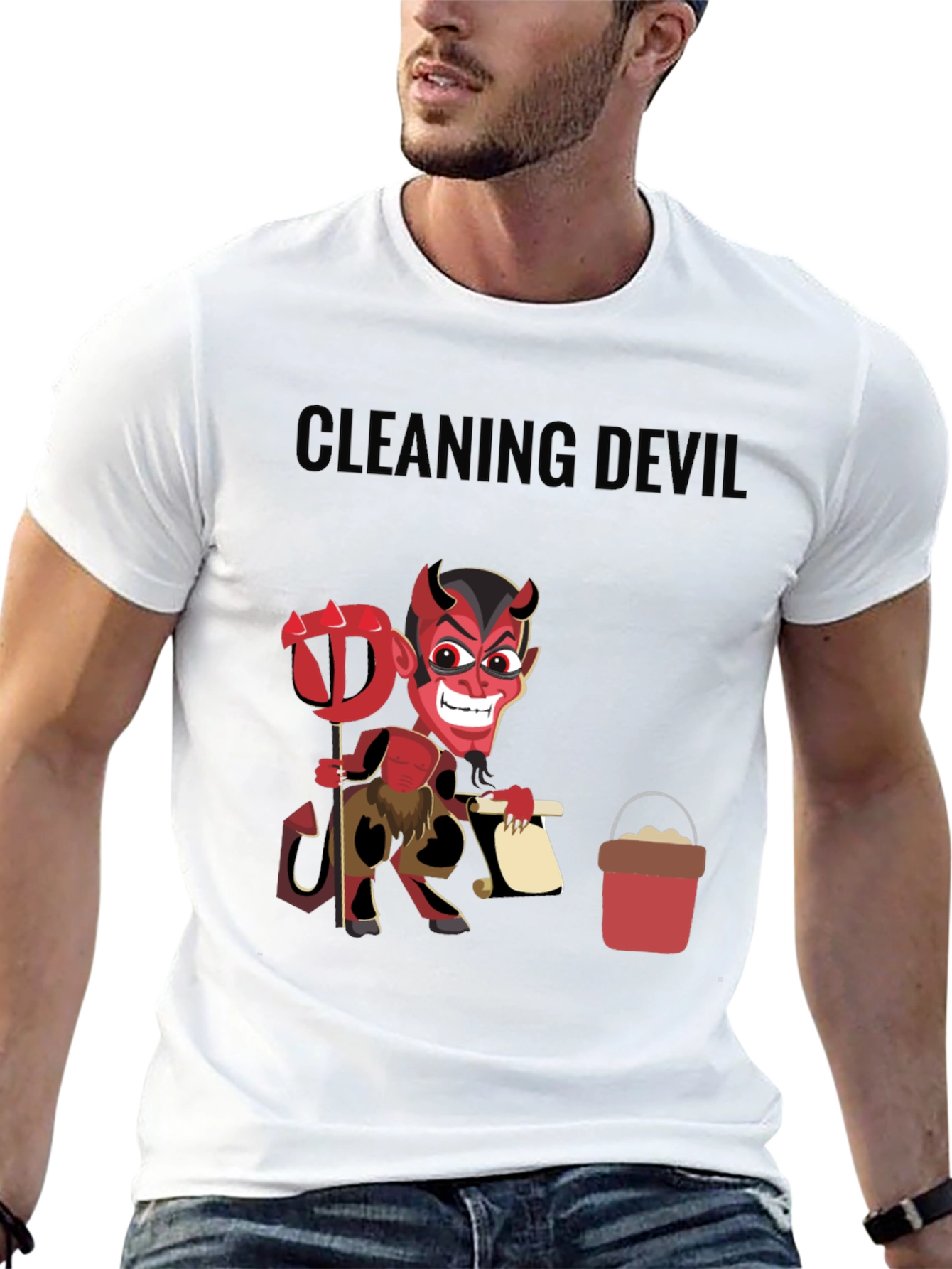Cleaning Devil T-Shirt - Funny Cartoon Graphic Tee