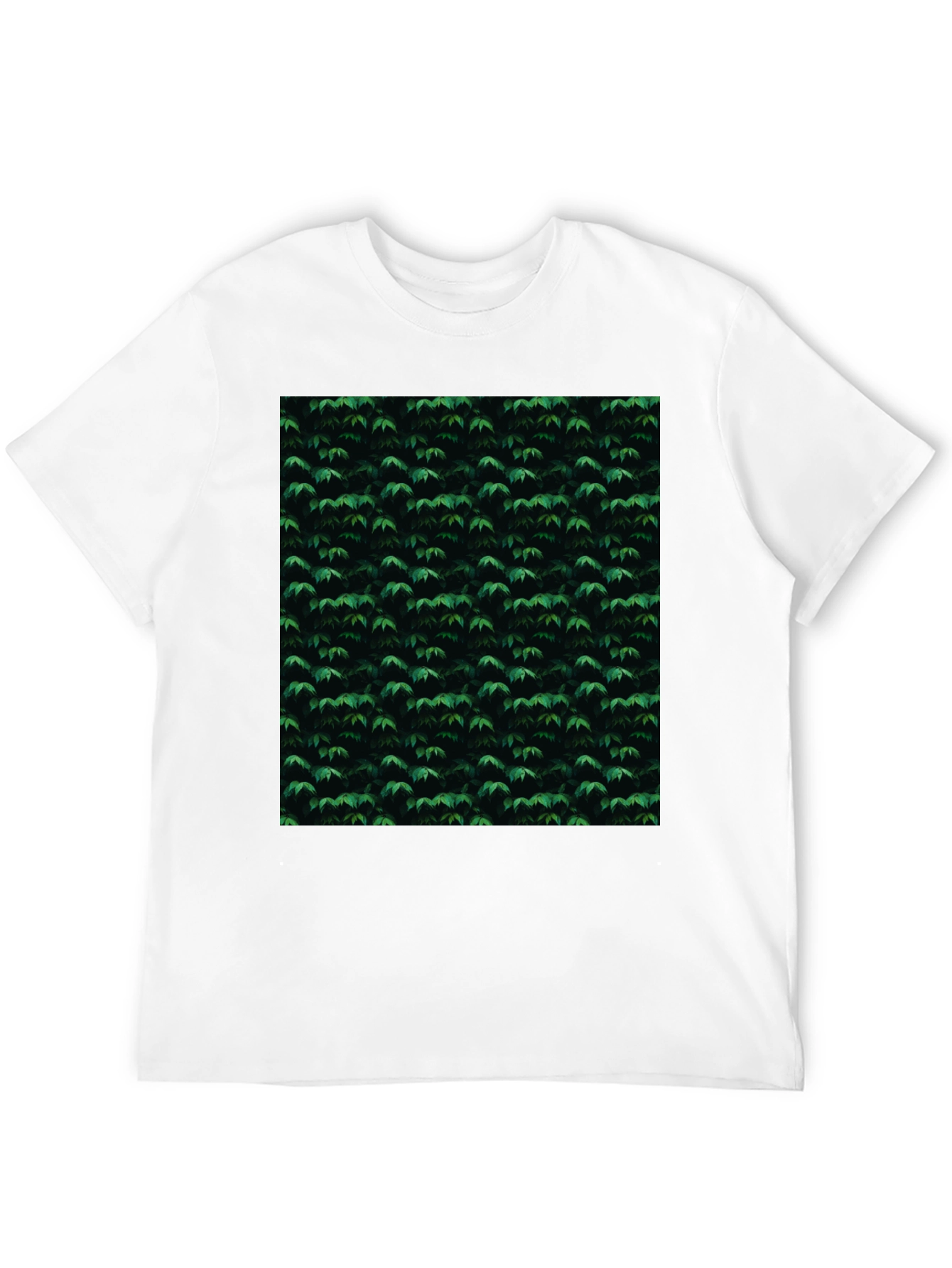 Stylish Black Tee with Green Leaf Pattern