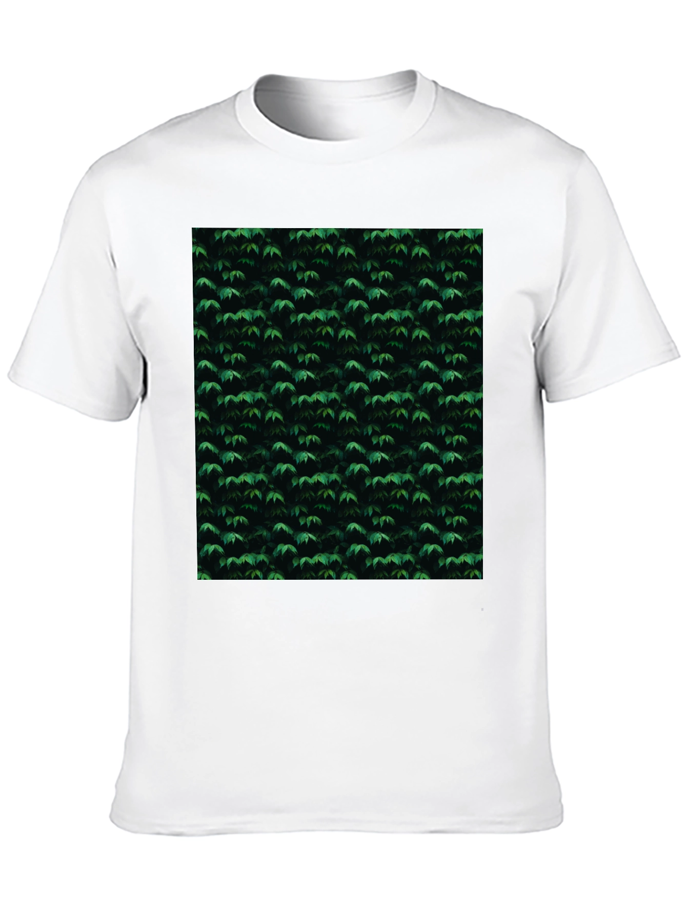 Stylish Black Tee with Green Leaf Pattern